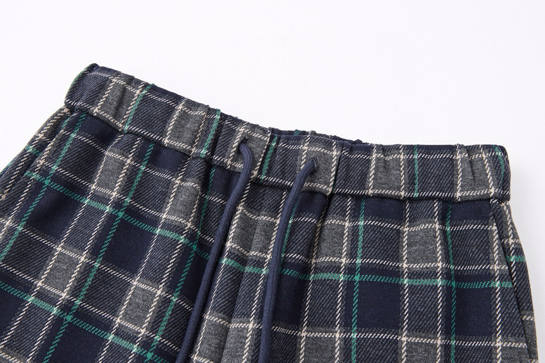 Plaid Wide-Leg Adjustable Pants