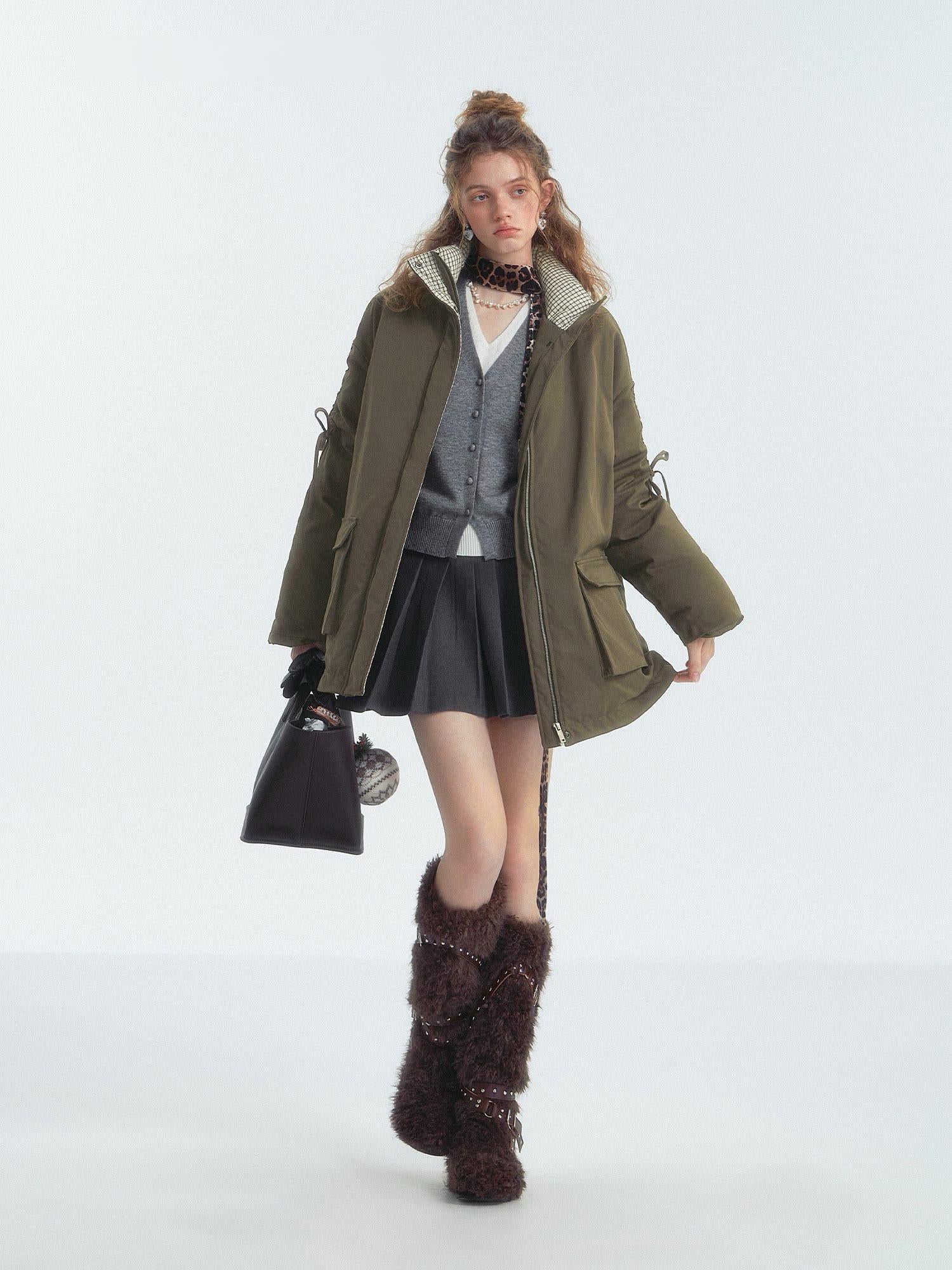 Oversized Drawstring Bow Down Jacket