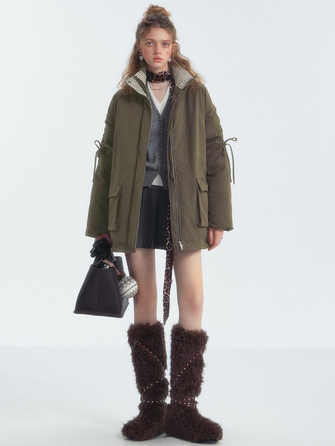 Oversized Drawstring Bow Down Jacket