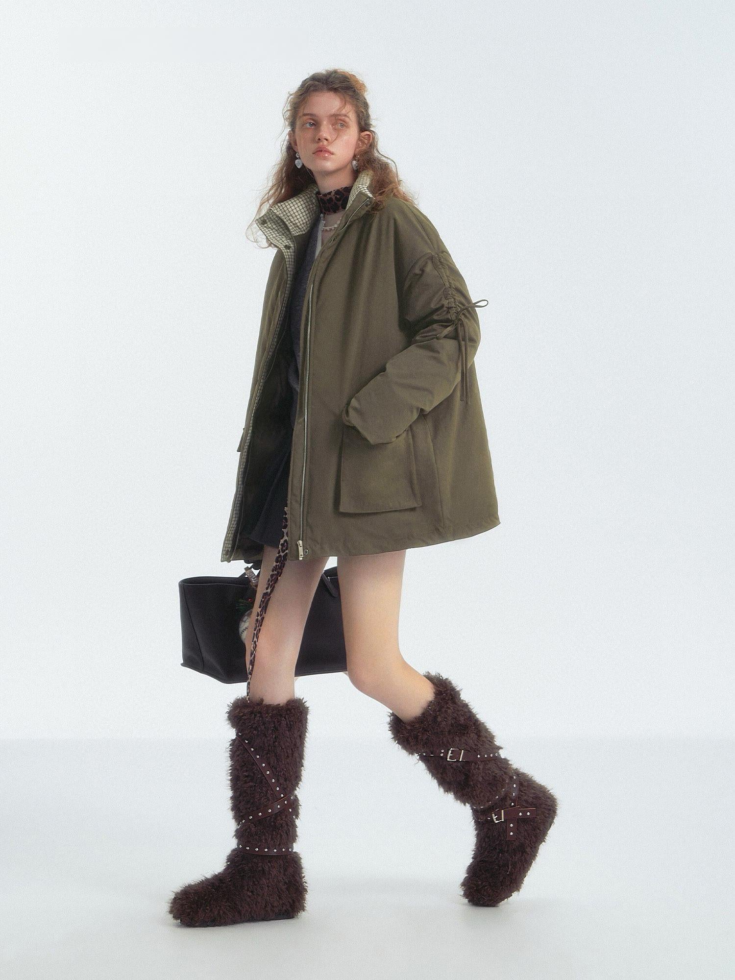 Oversized Drawstring Bow Down Jacket