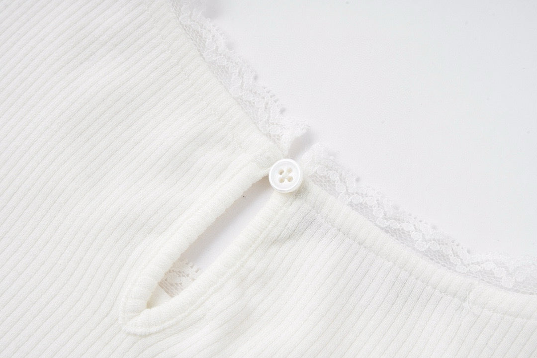 Lace-Trim Ribbed Long Sleeve Top