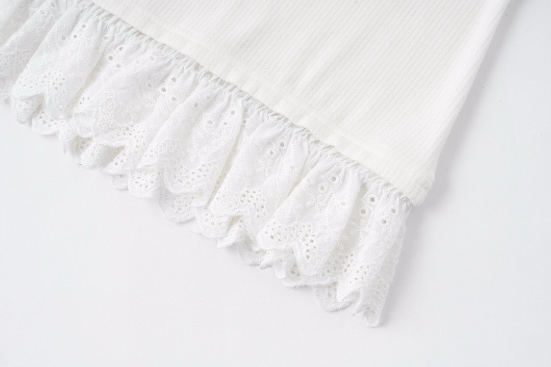 Lace-Trim Ribbed Long Sleeve Top