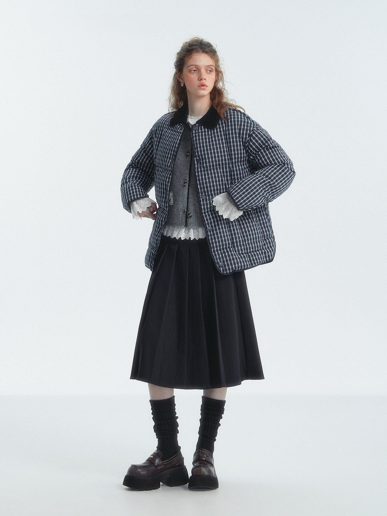 Preppy Style Pleated Midi Skirt