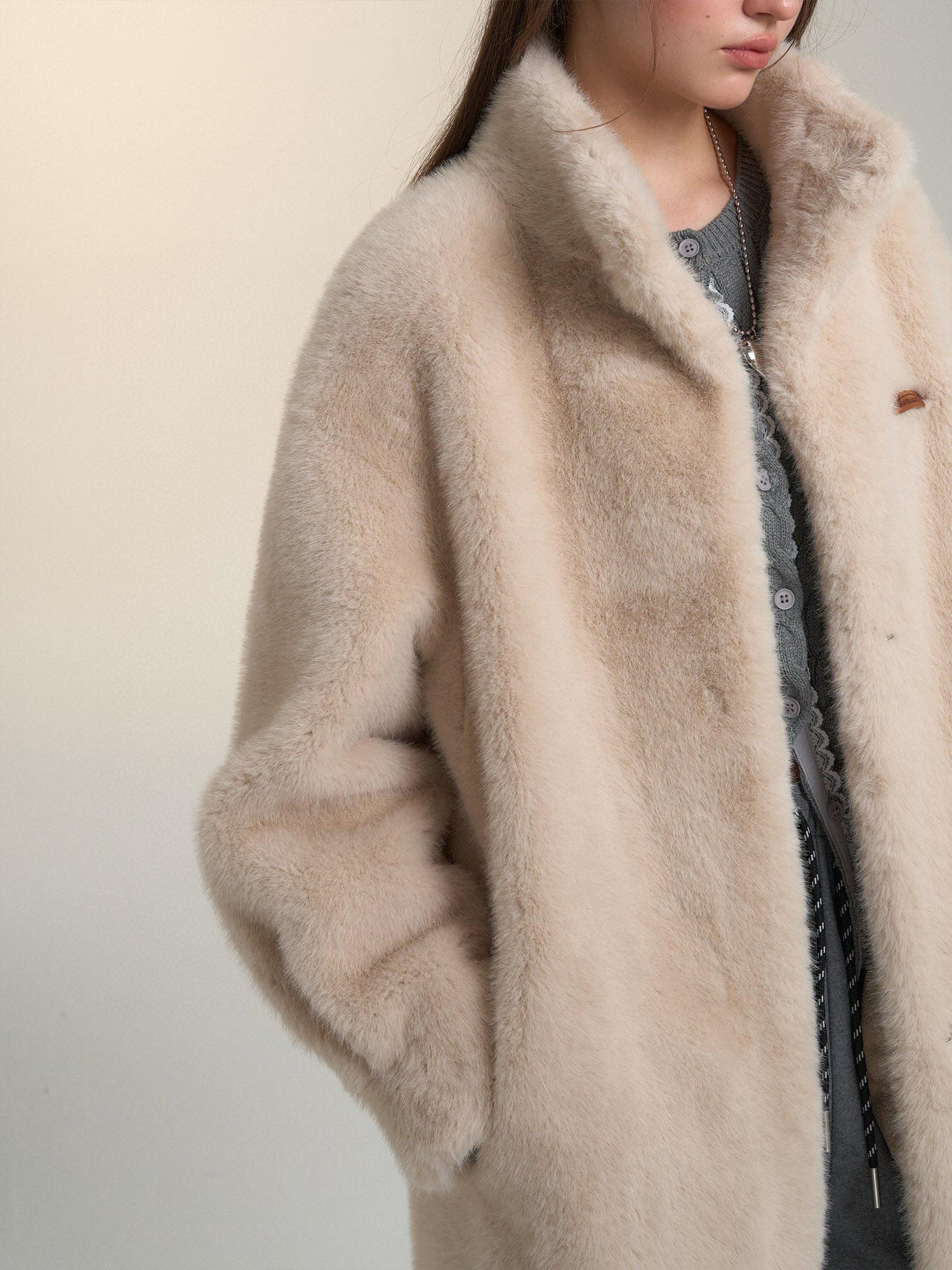 Plush Beige Faux Fur Winter Coat