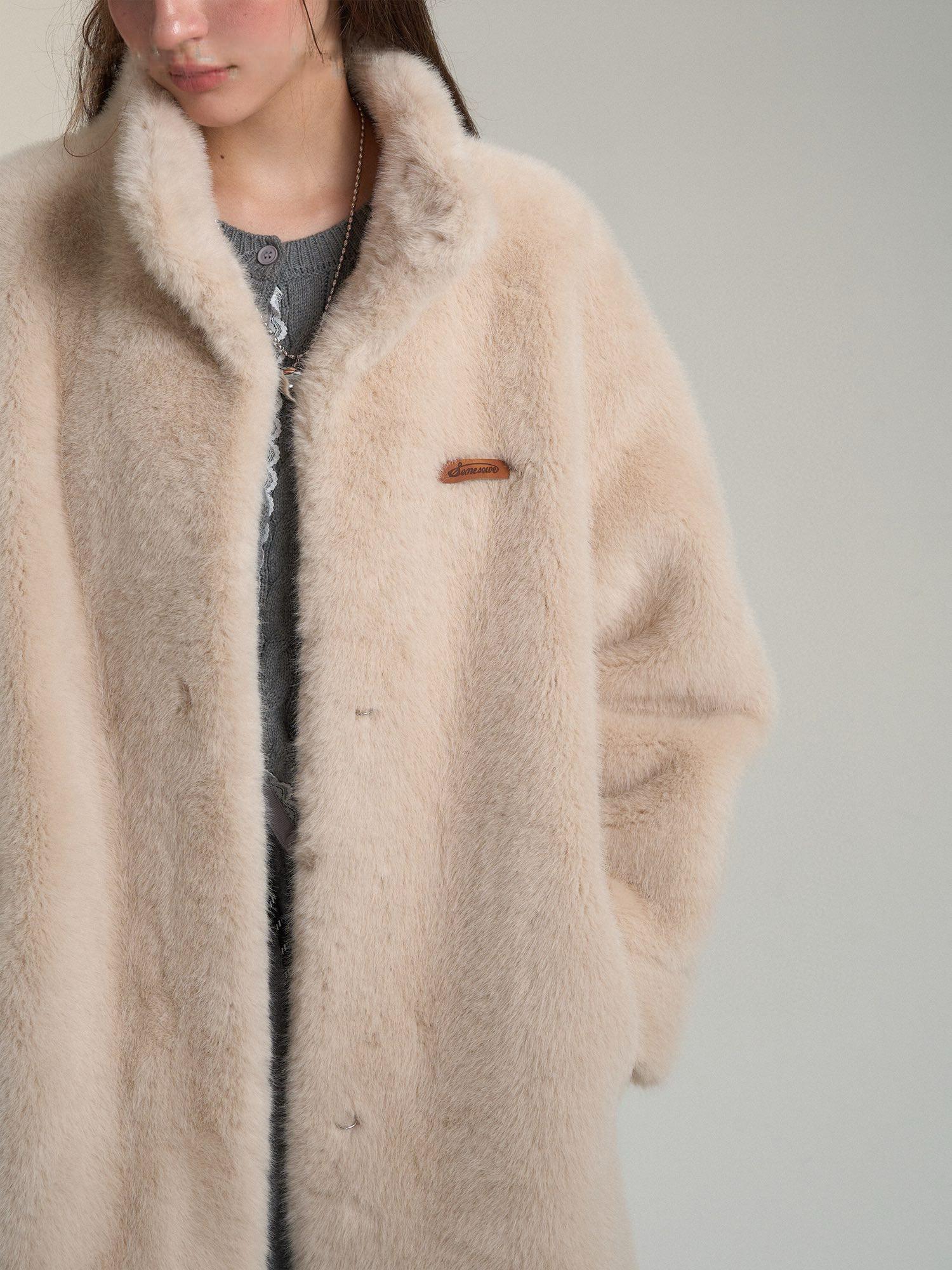 Plush Beige Faux Fur Winter Coat