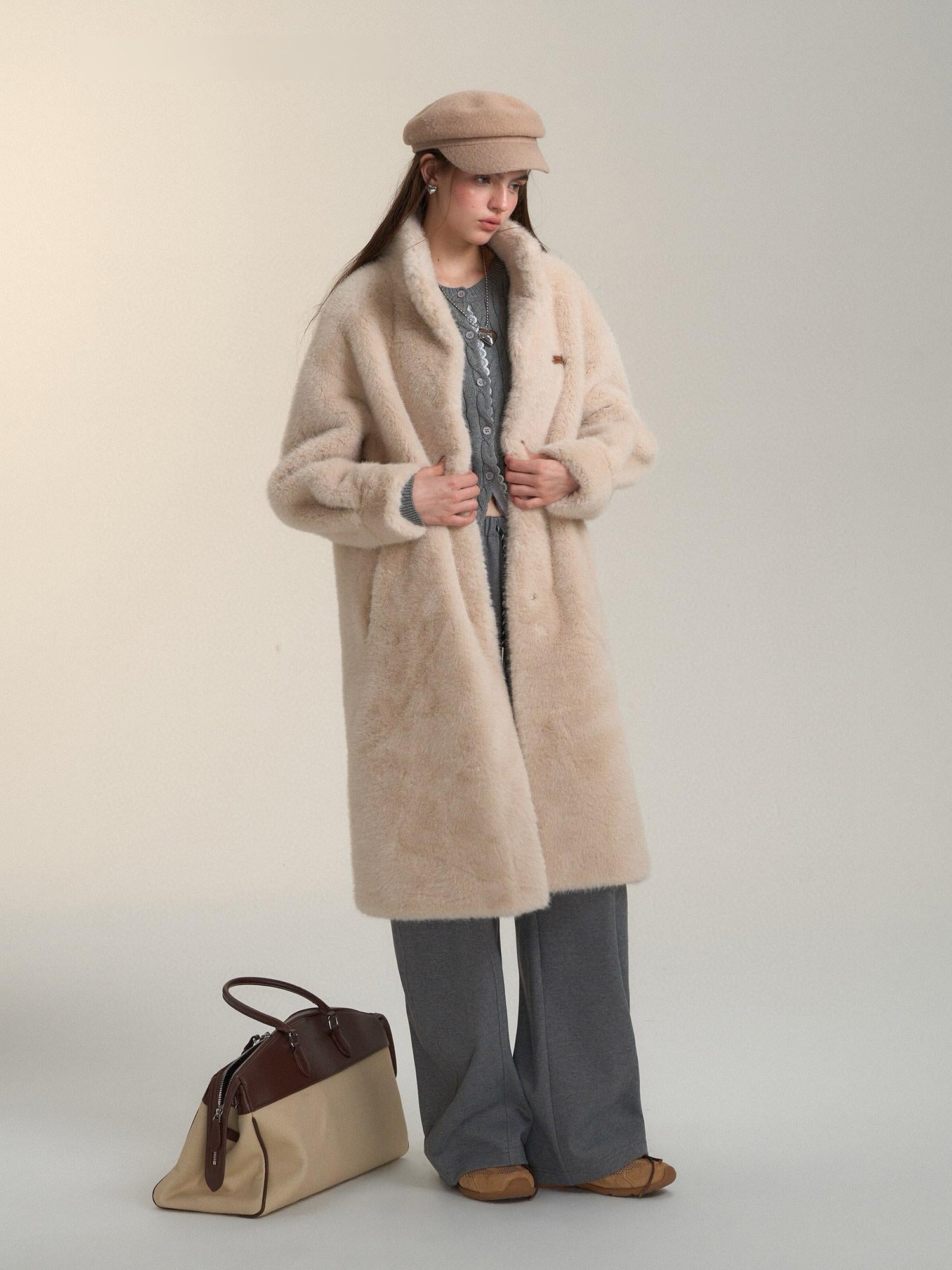 Plush Beige Faux Fur Winter Coat
