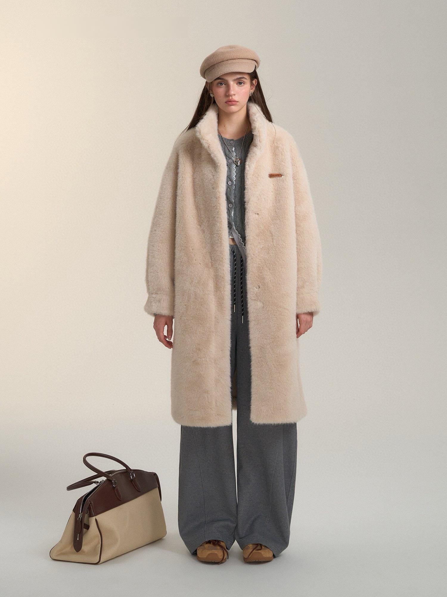 Plush Beige Faux Fur Winter Coat
