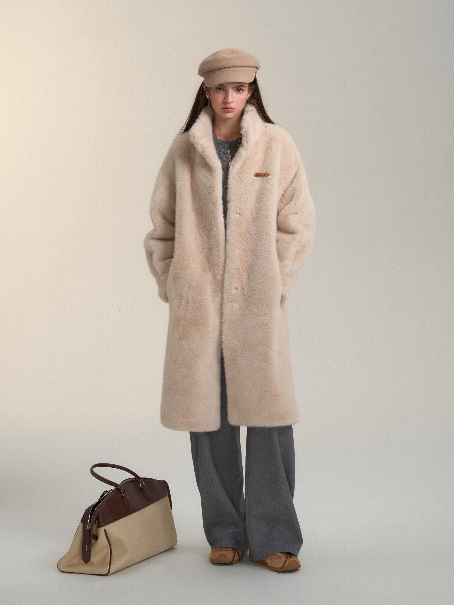 Plush Beige Faux Fur Winter Coat