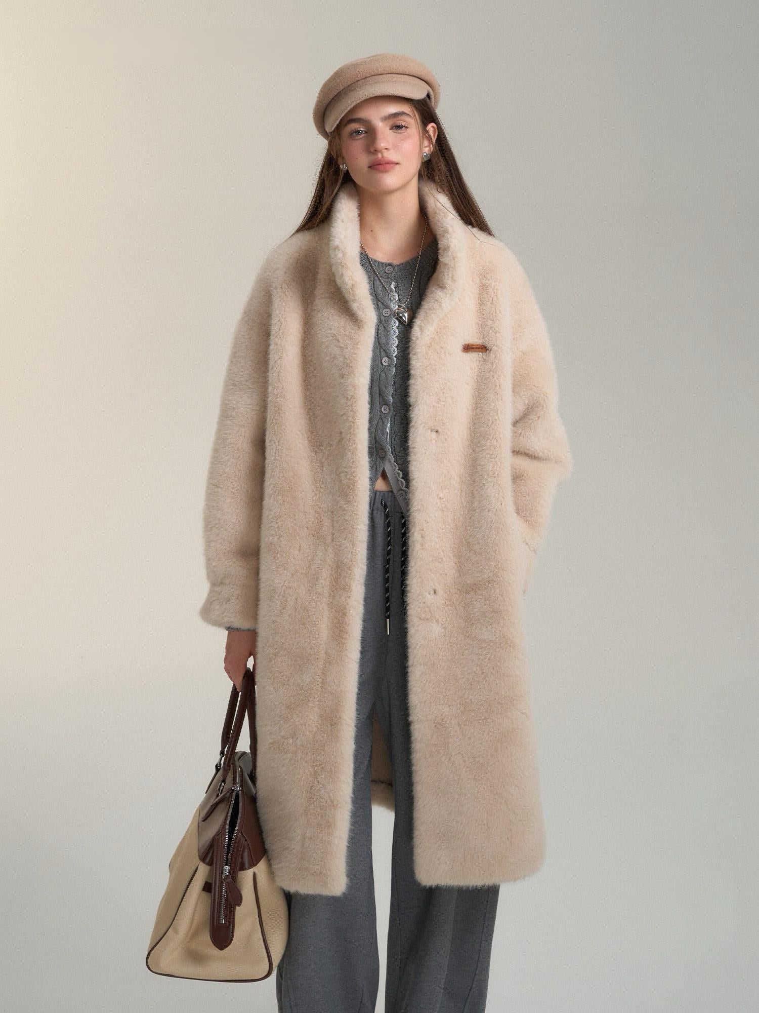 Plush Beige Faux Fur Winter Coat