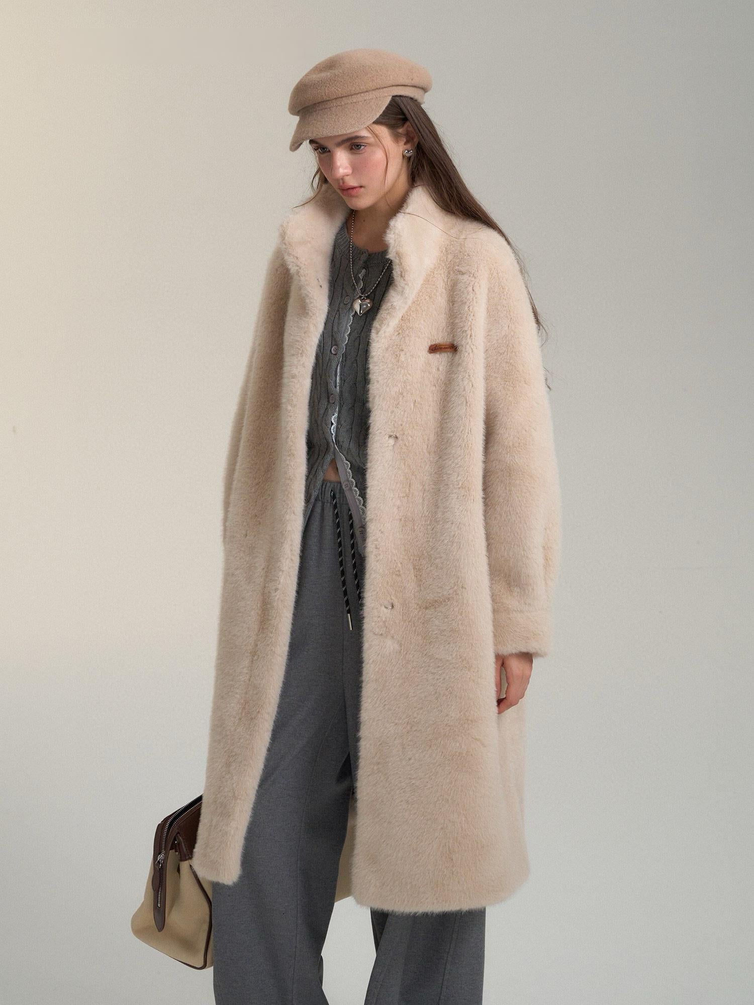 Plush Beige Faux Fur Winter Coat