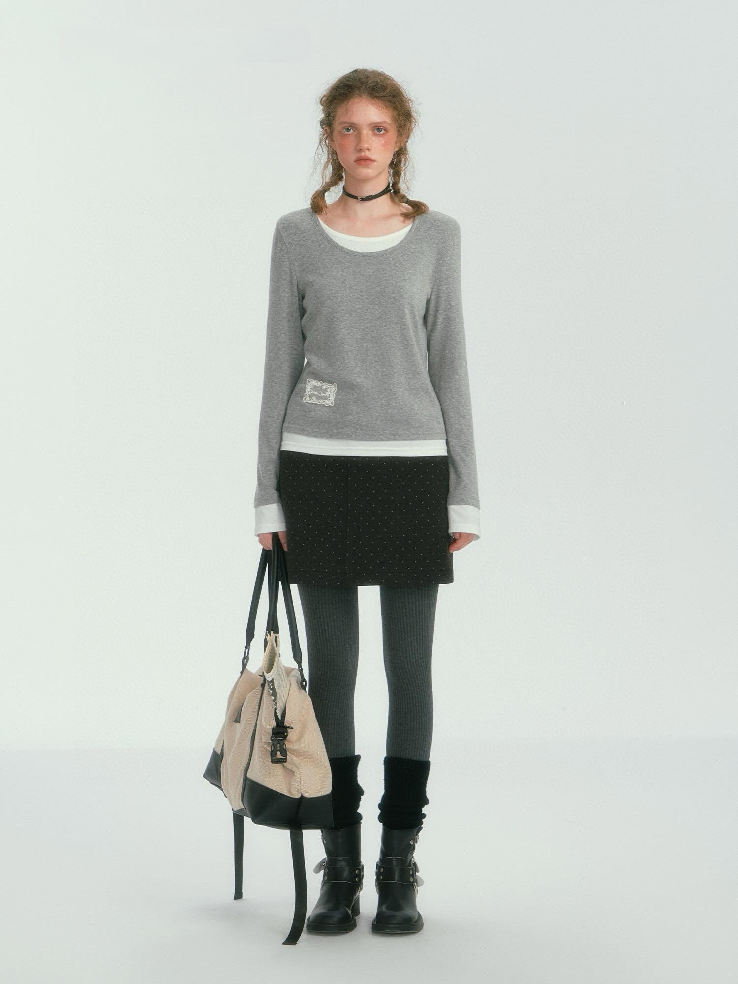 Layered Contrast Long-Sleeve Lace Top