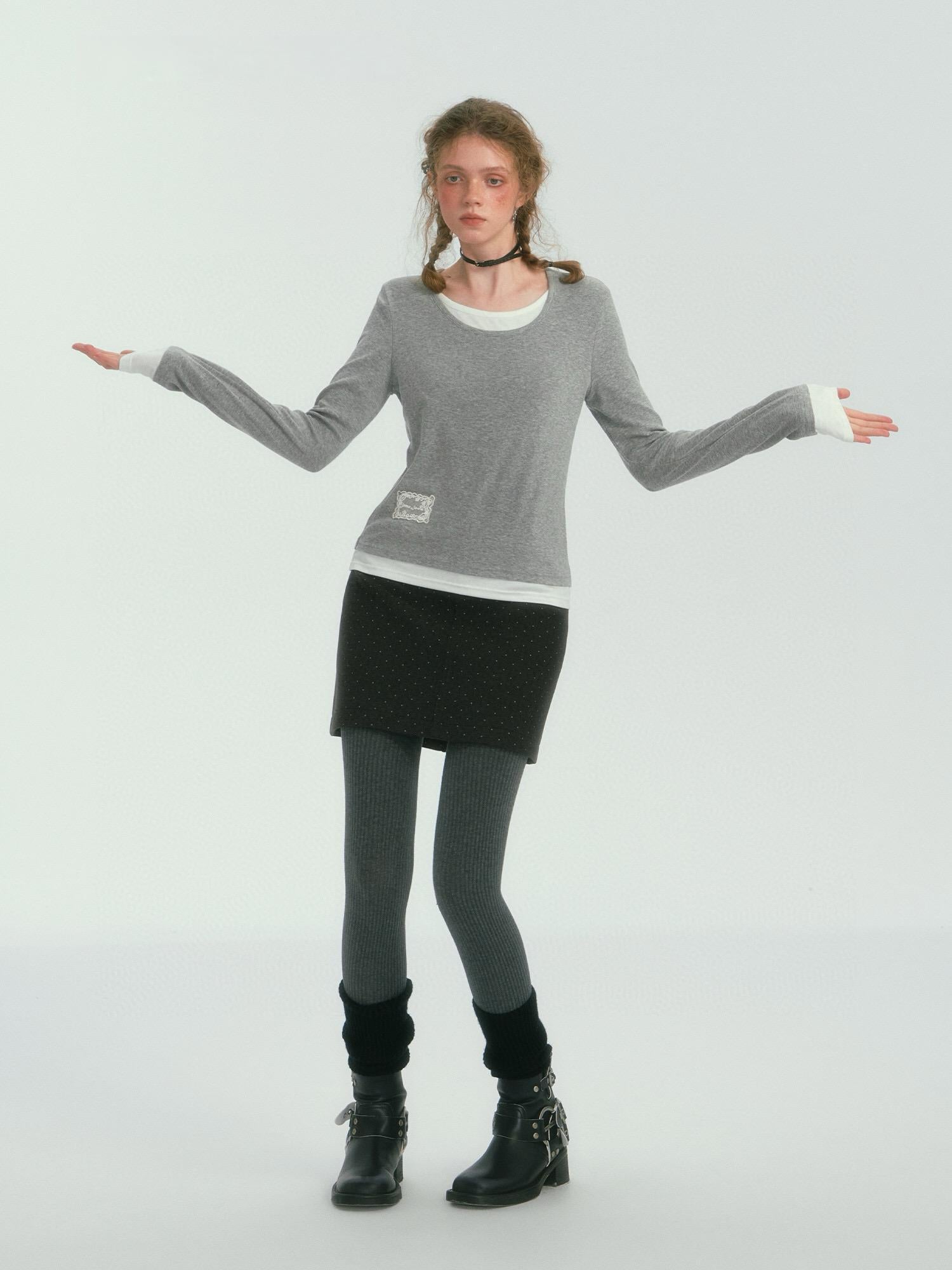 Layered Contrast Long-Sleeve Lace Top