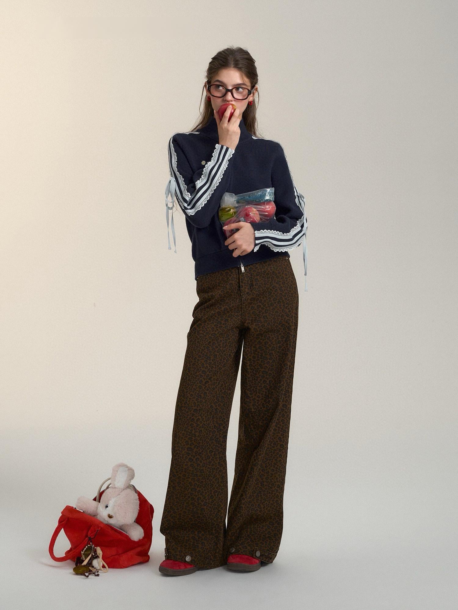 Retro Leopard Print Wide-Leg Pants