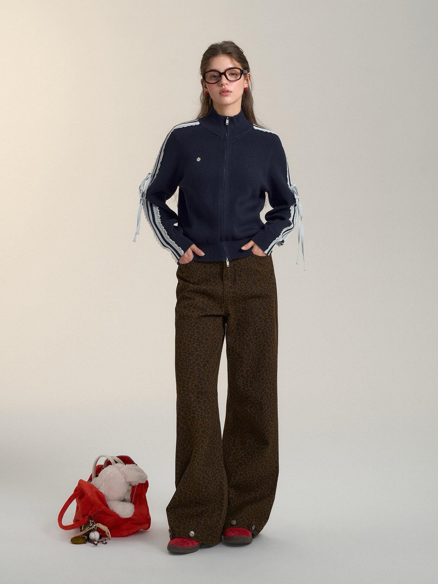 Retro Leopard Print Wide-Leg Pants