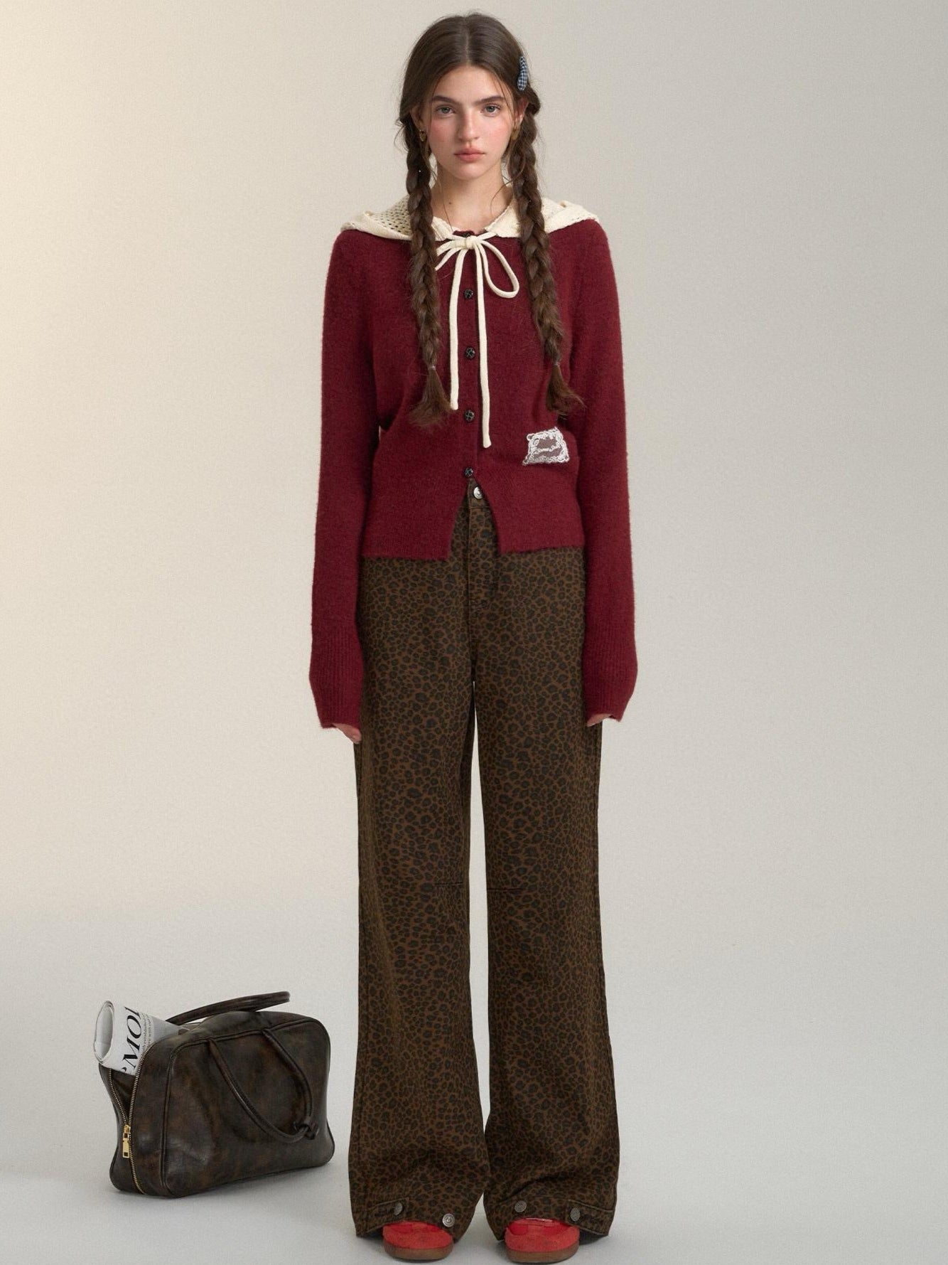 Retro Leopard Print Wide-Leg Pants