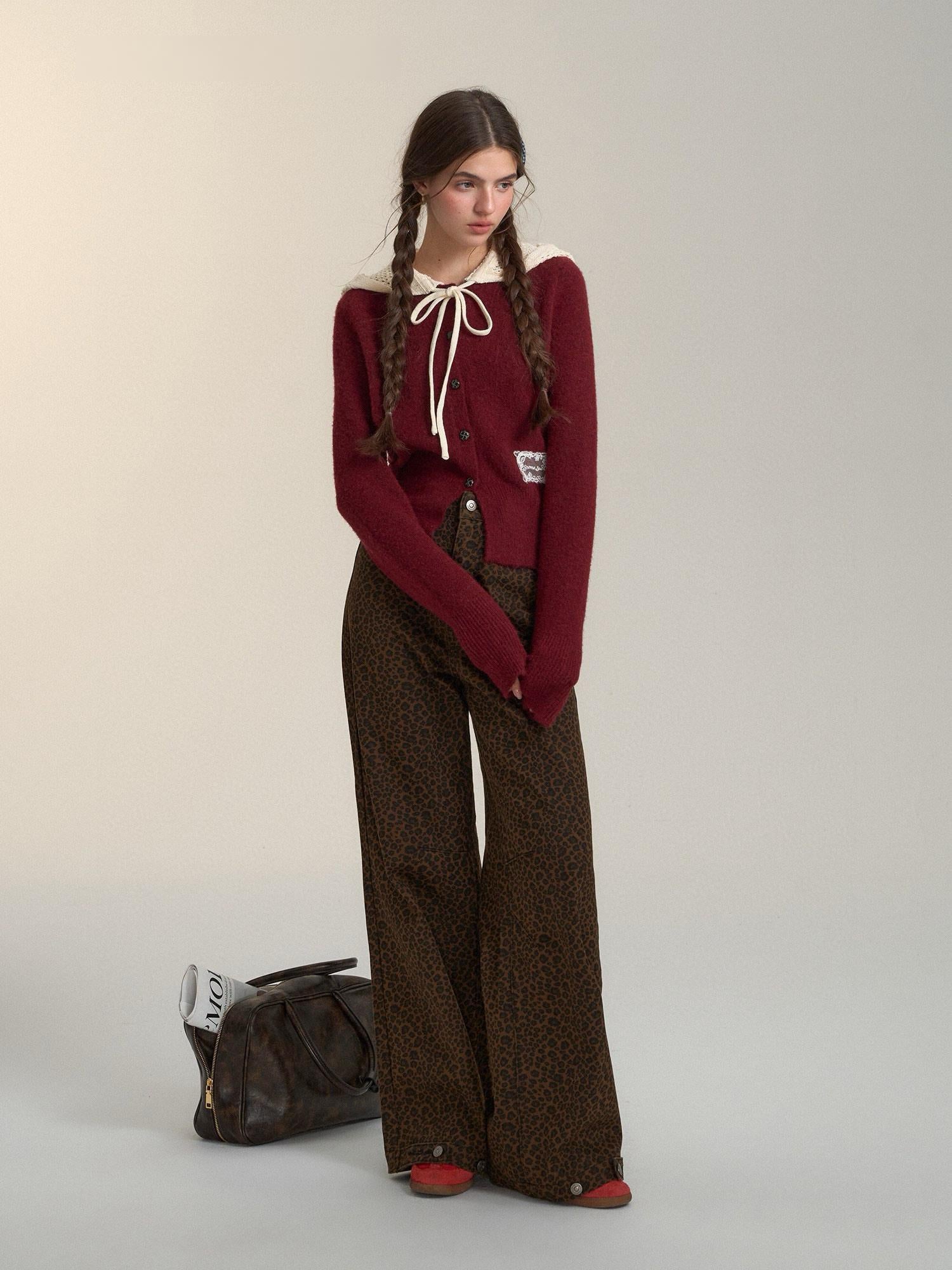 Retro Leopard Print Wide-Leg Pants