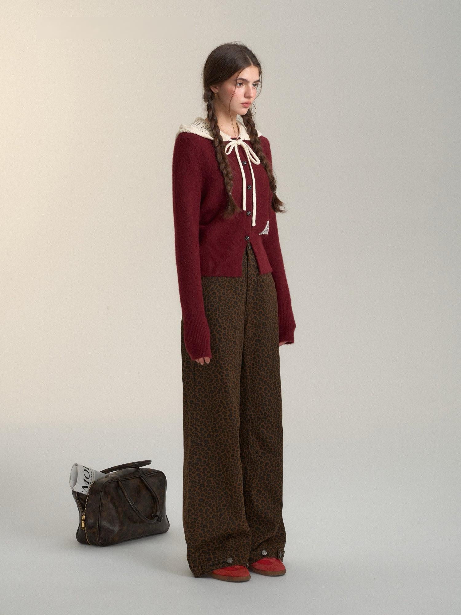 Retro Leopard Print Wide-Leg Pants