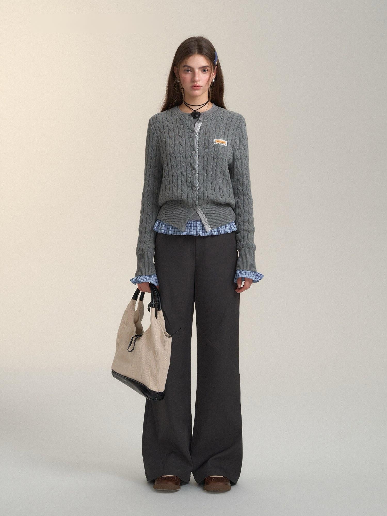 Vintage Lace-Trim Cable-Knit Cardigan