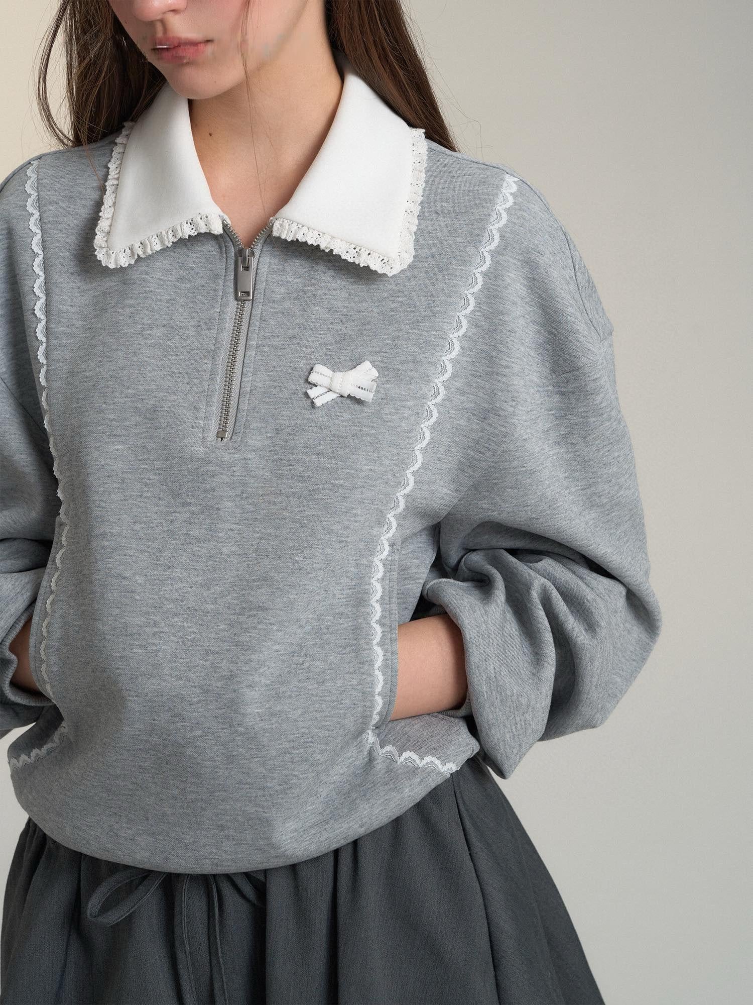 Lace Collar Polo Sweatshirt