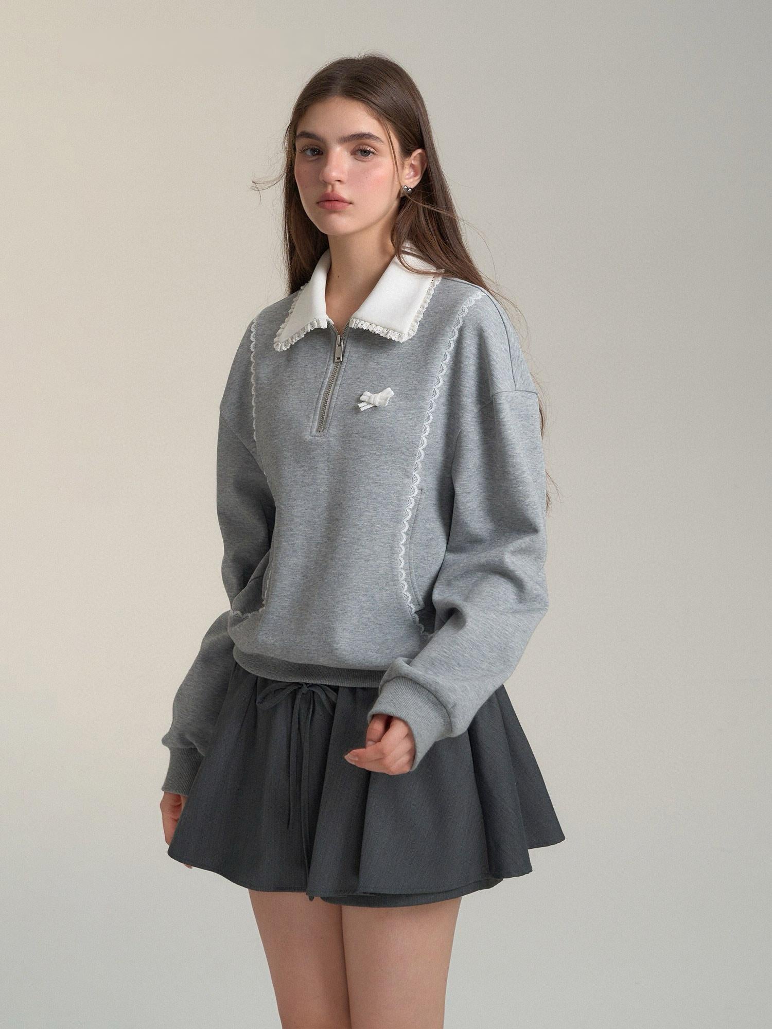Lace Collar Polo Sweatshirt