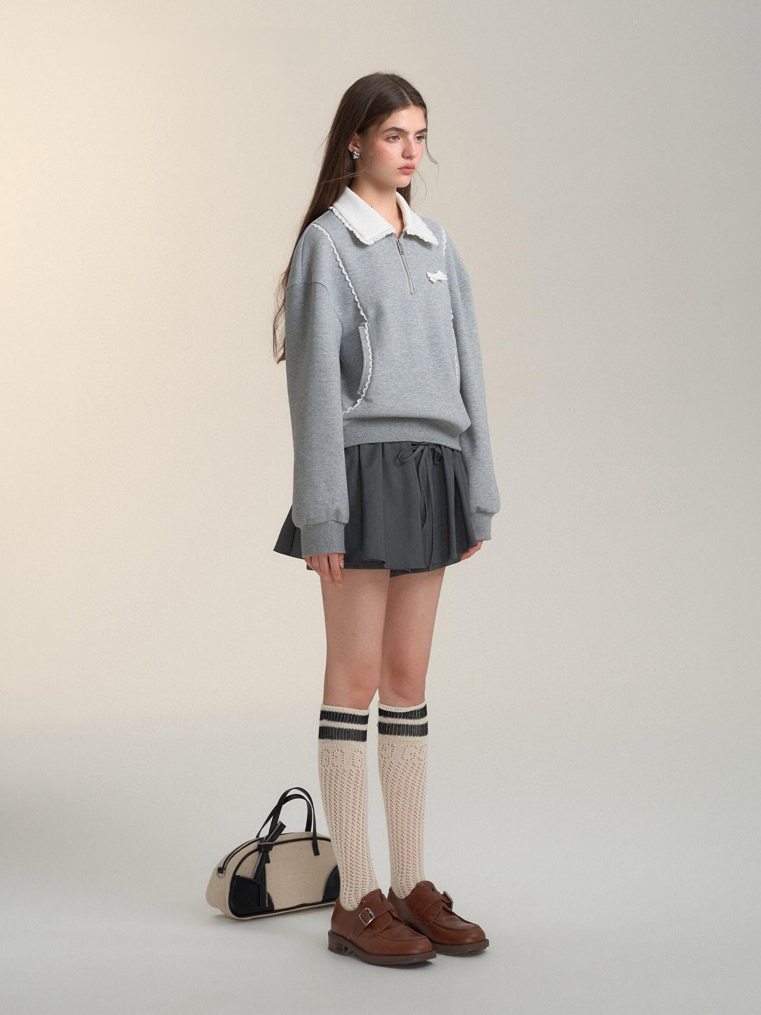 Lace Collar Polo Sweatshirt