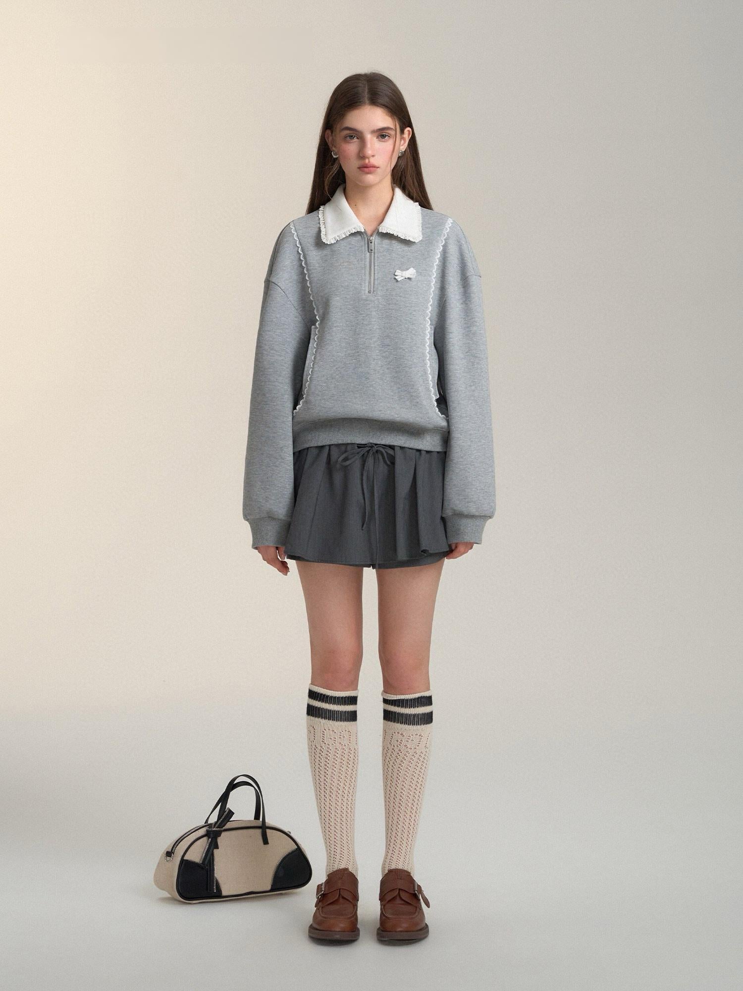 Lace Collar Polo Sweatshirt