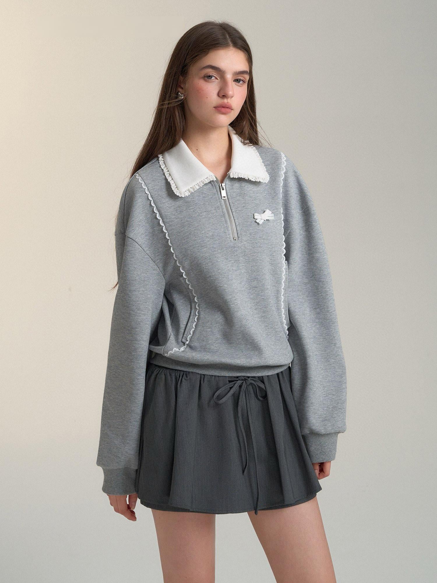 Lace Collar Polo Sweatshirt