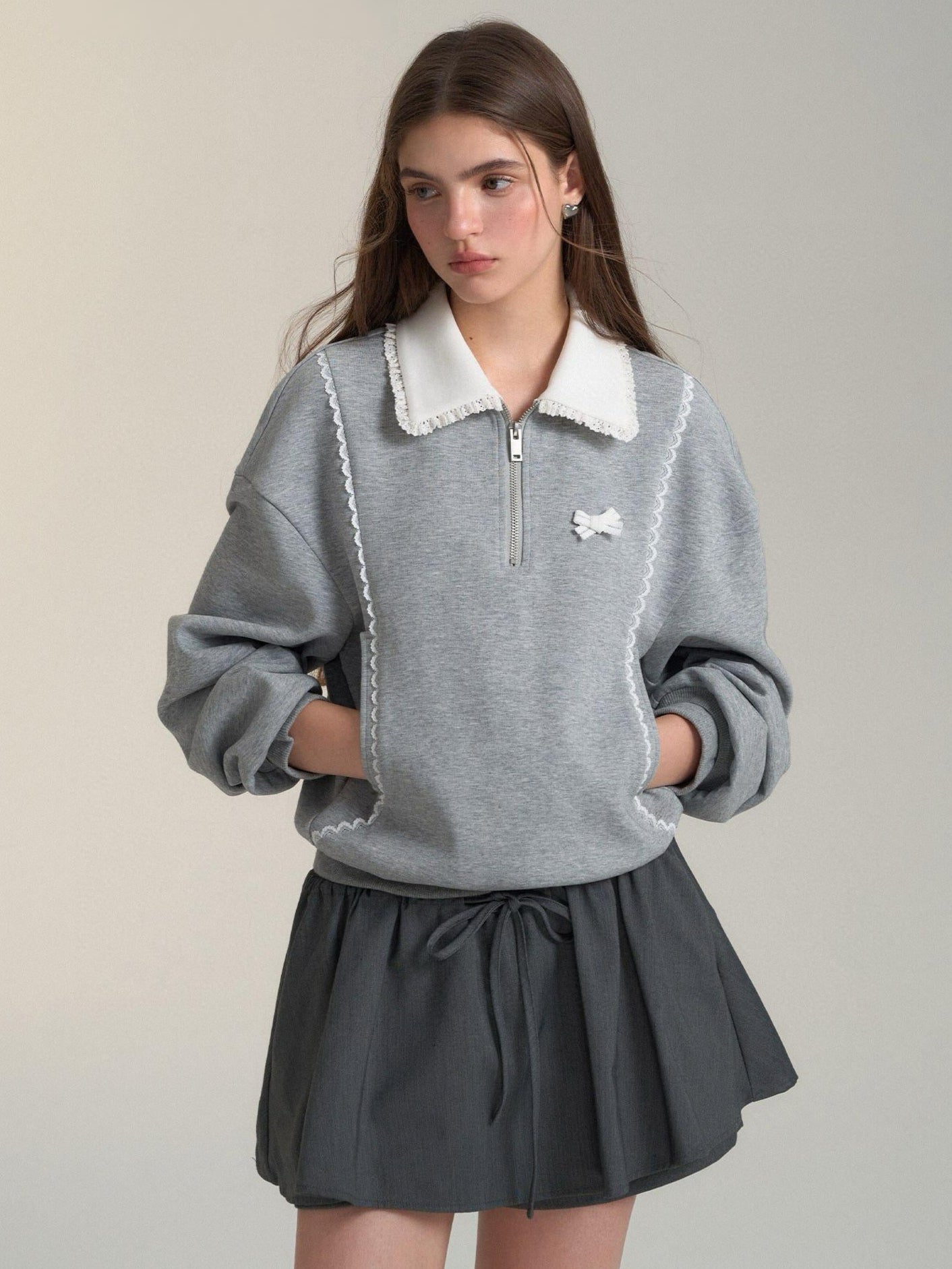 Lace Collar Polo Sweatshirt