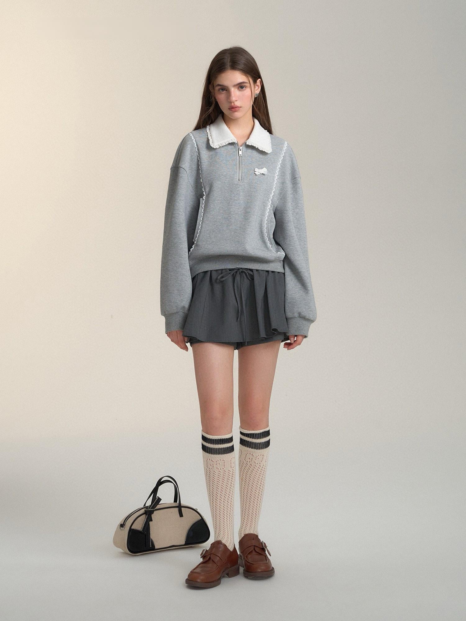 Lace Collar Polo Sweatshirt