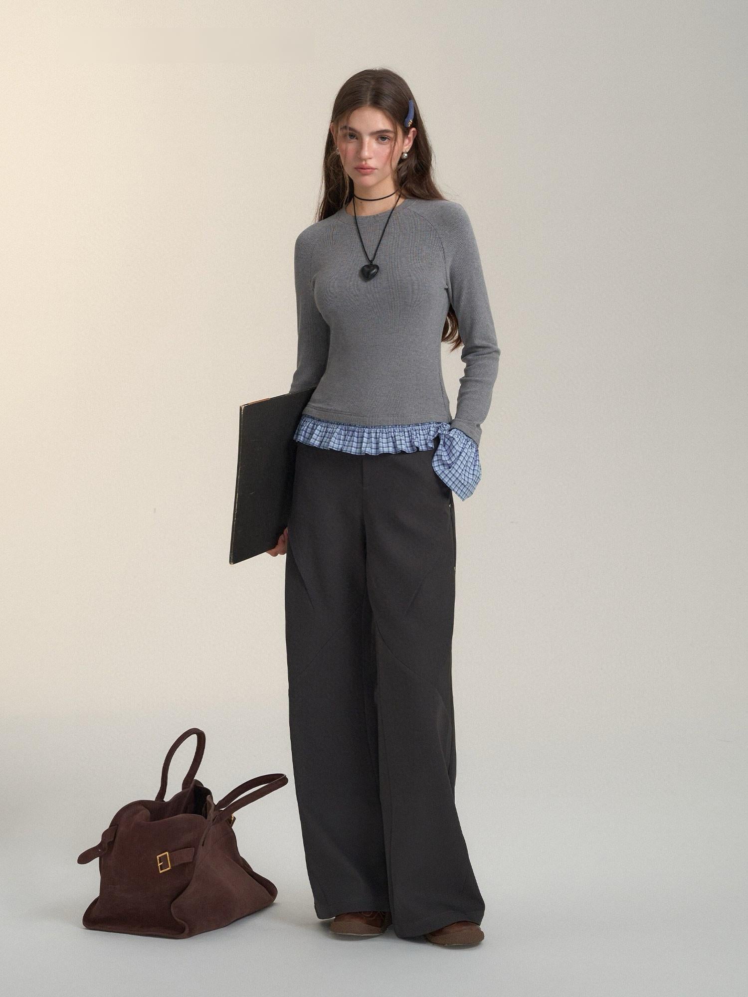 Grey Wide-Leg Flaredl Pants