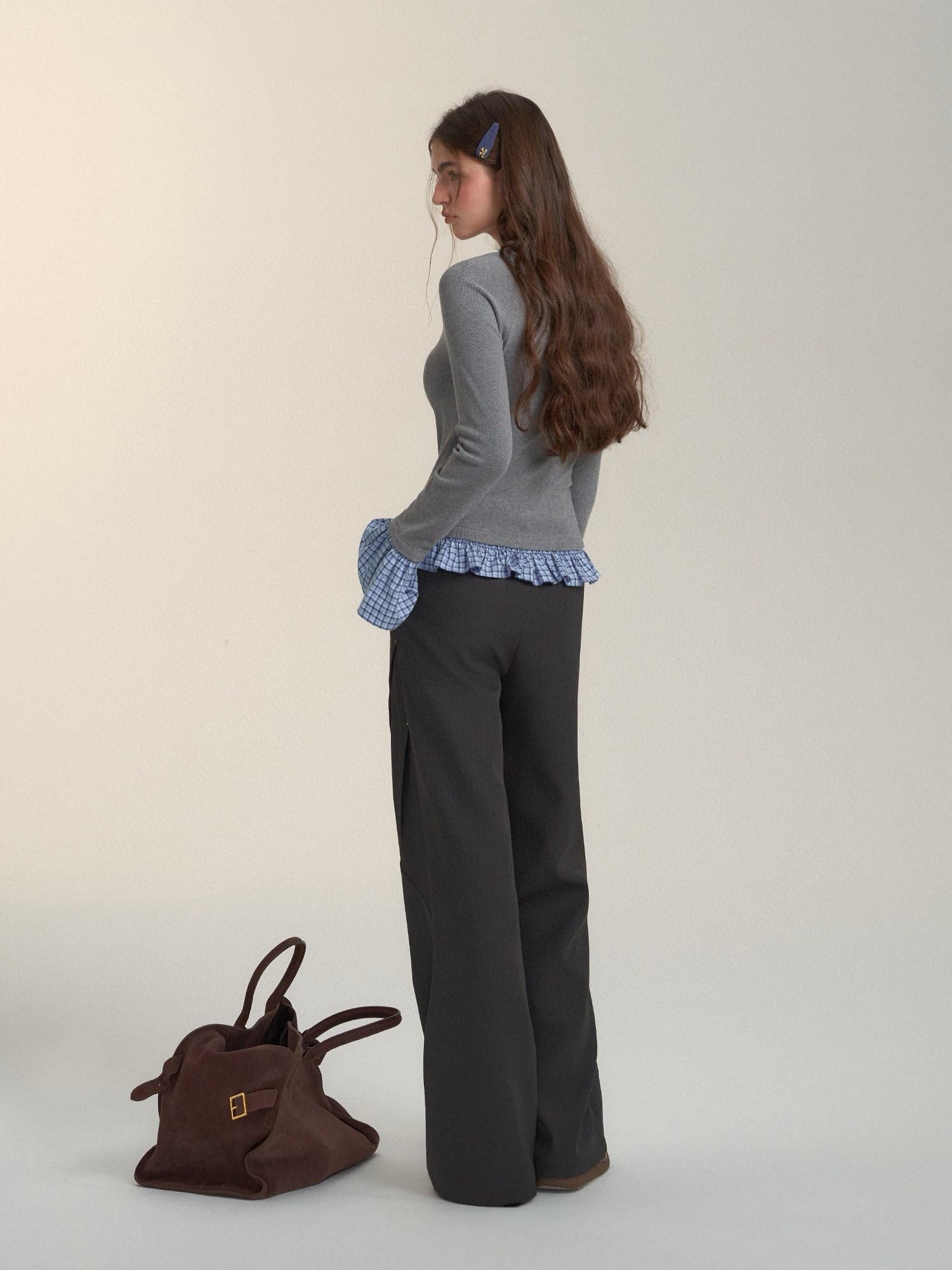 Grey Wide-Leg Flaredl Pants
