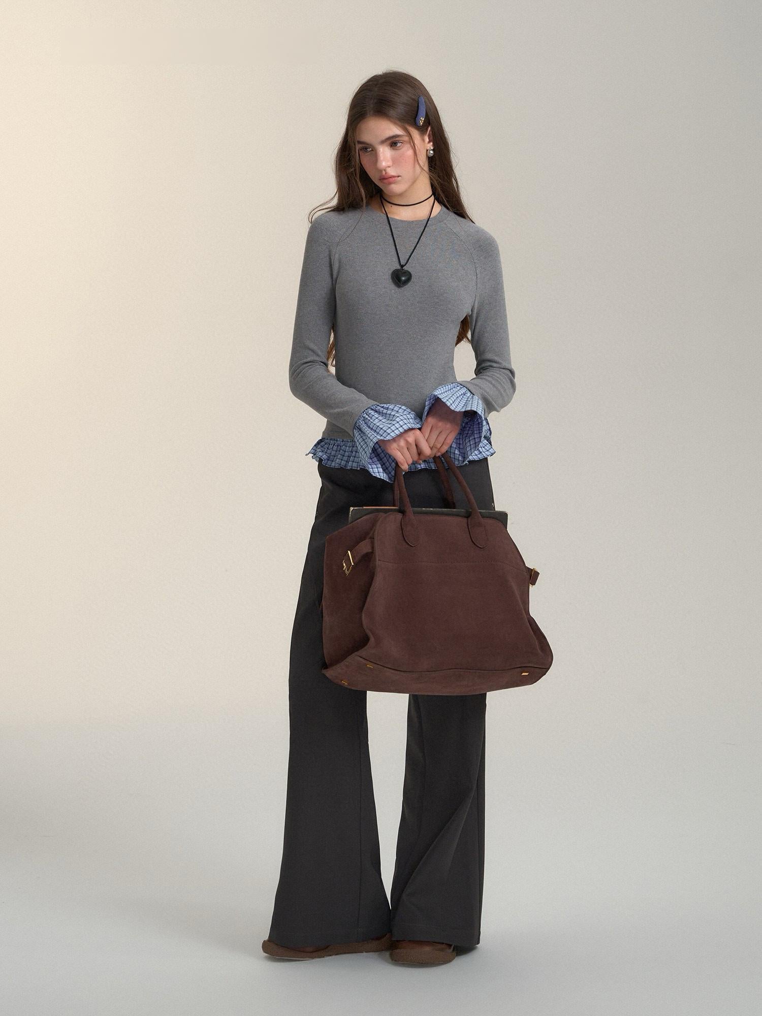 Grey Wide-Leg Flaredl Pants