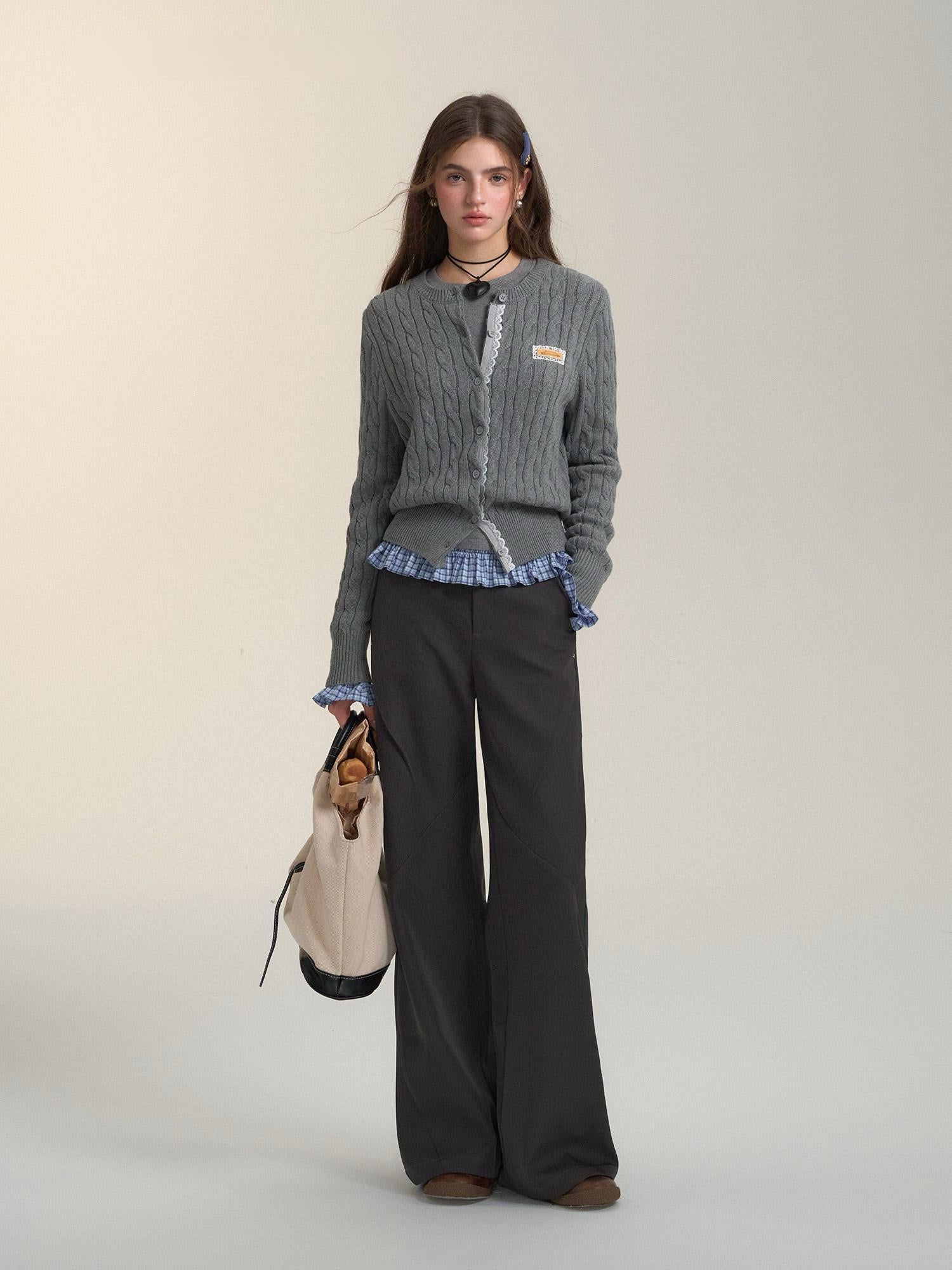 Grey Wide-Leg Flaredl Pants
