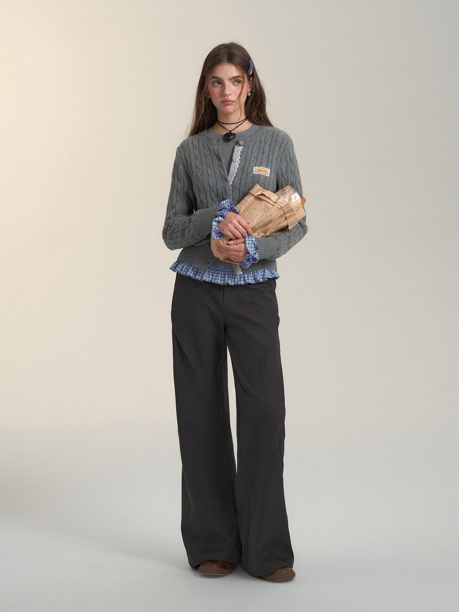 Grey Wide-Leg Flaredl Pants