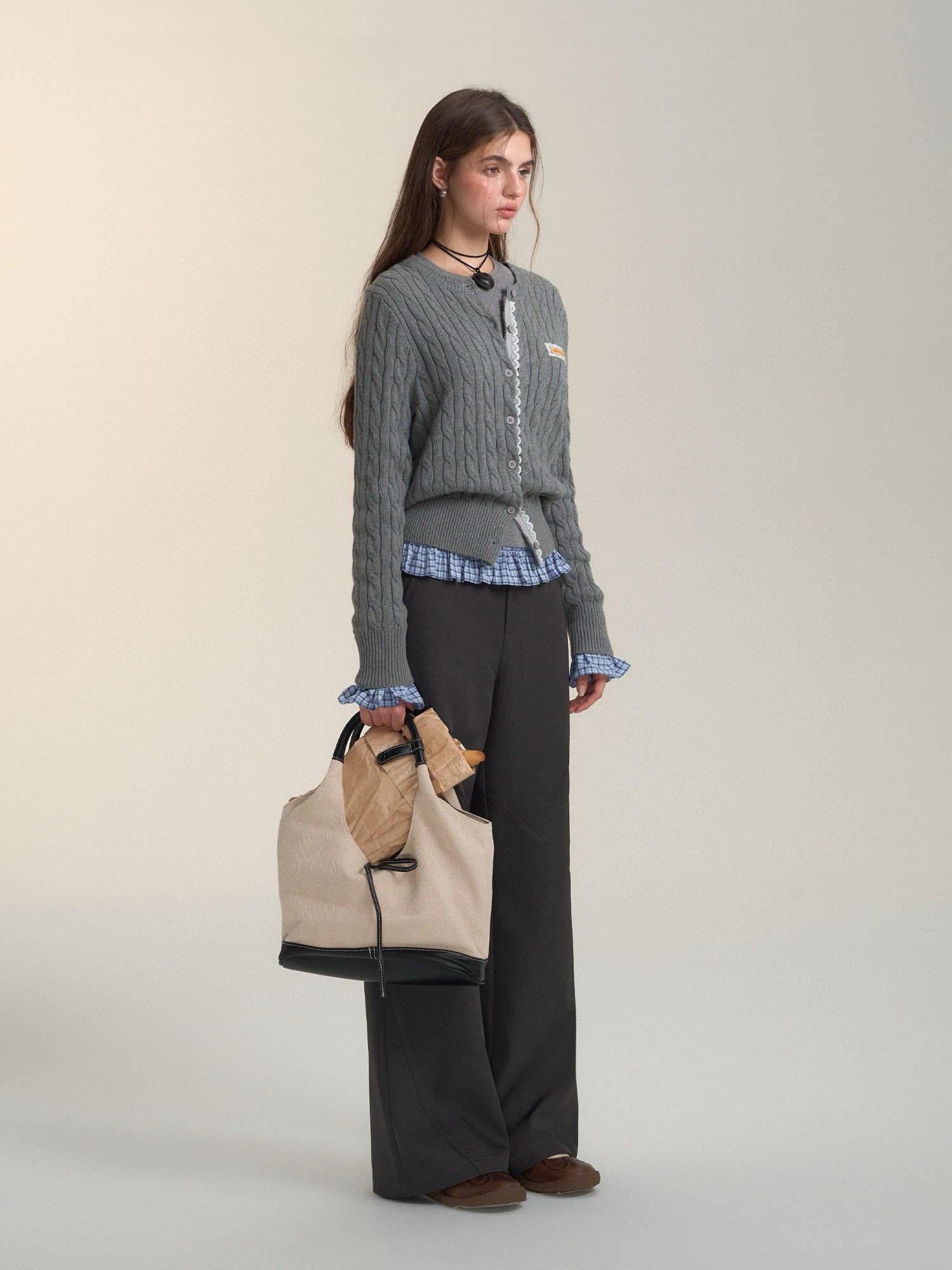 Grey Wide-Leg Flaredl Pants