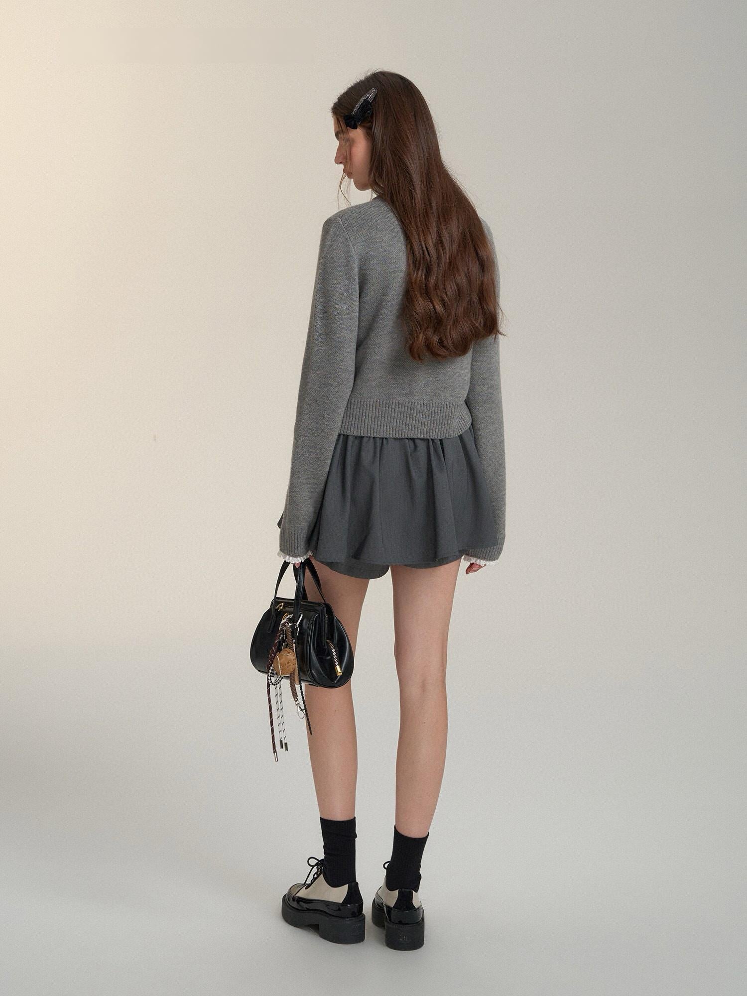 Argyle Bow Embellished Grey Cardigan