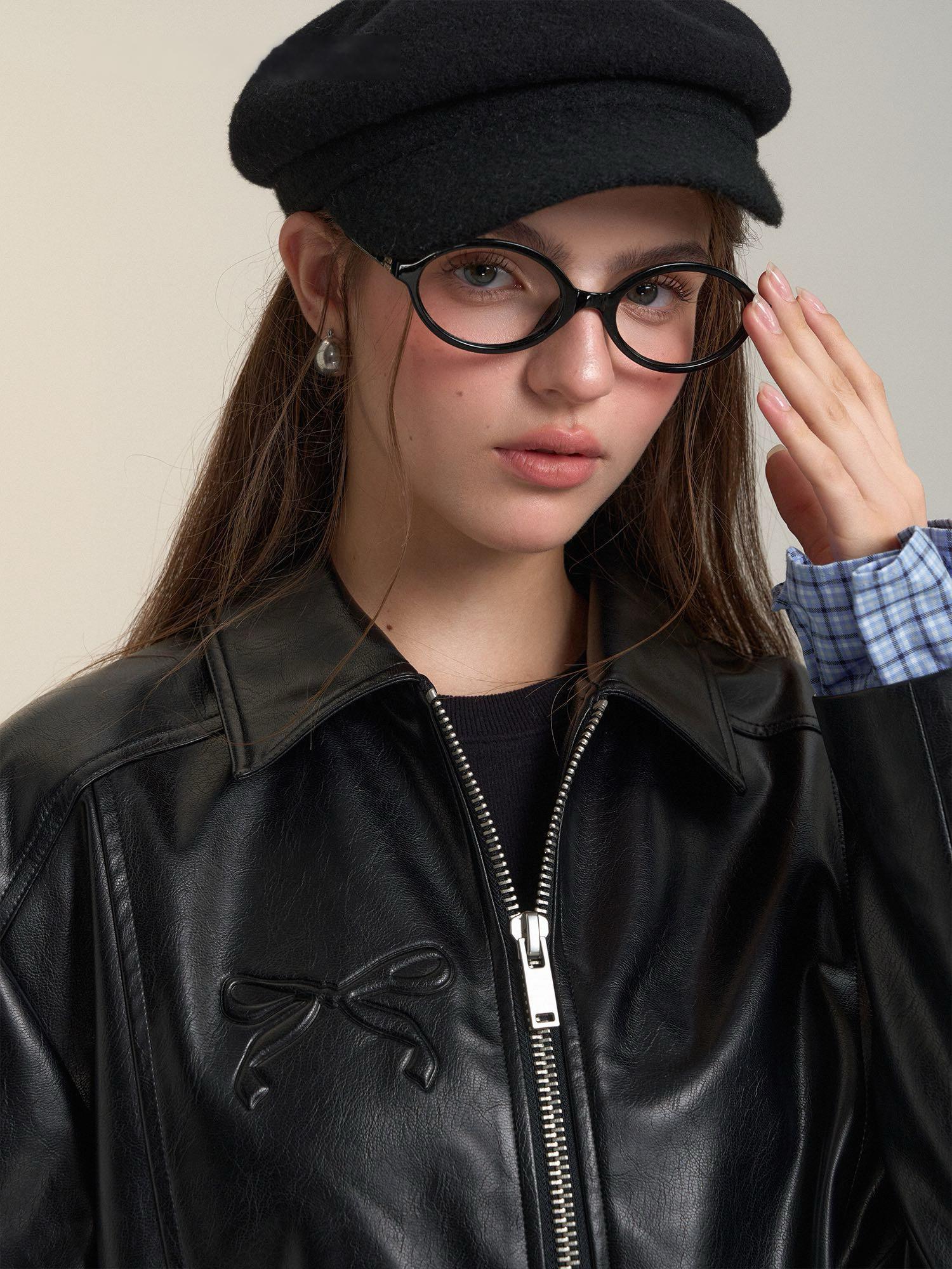 Black Cropped Faux Leather Jacket