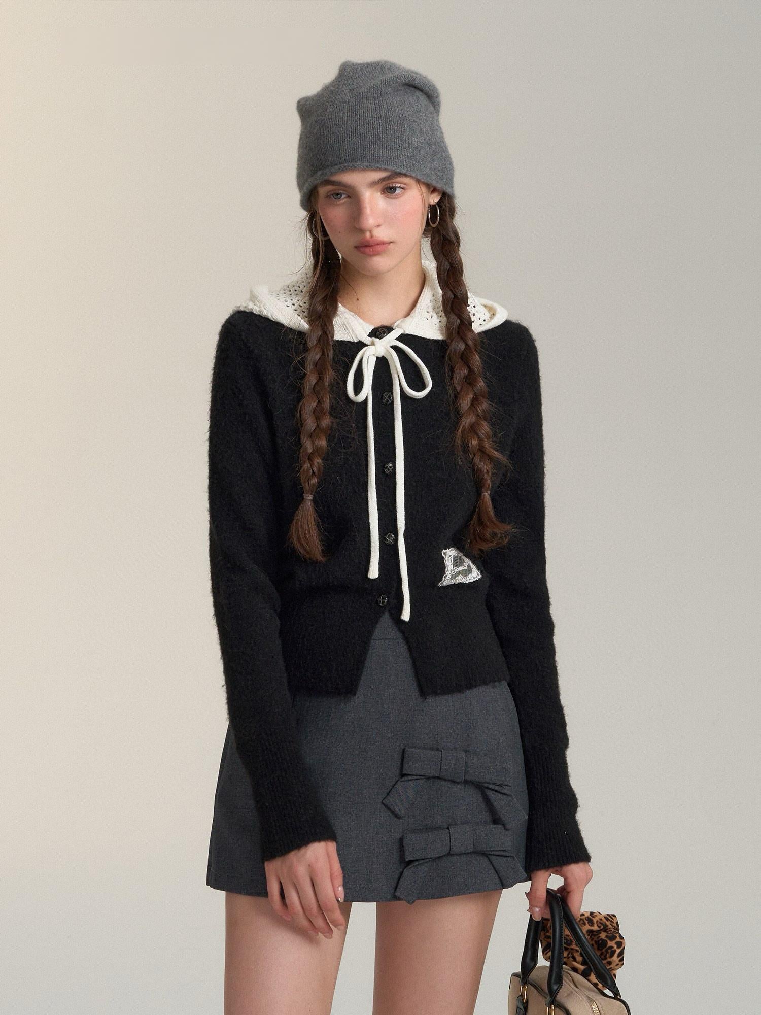 Lace-Trimmed Hooded Cardigan