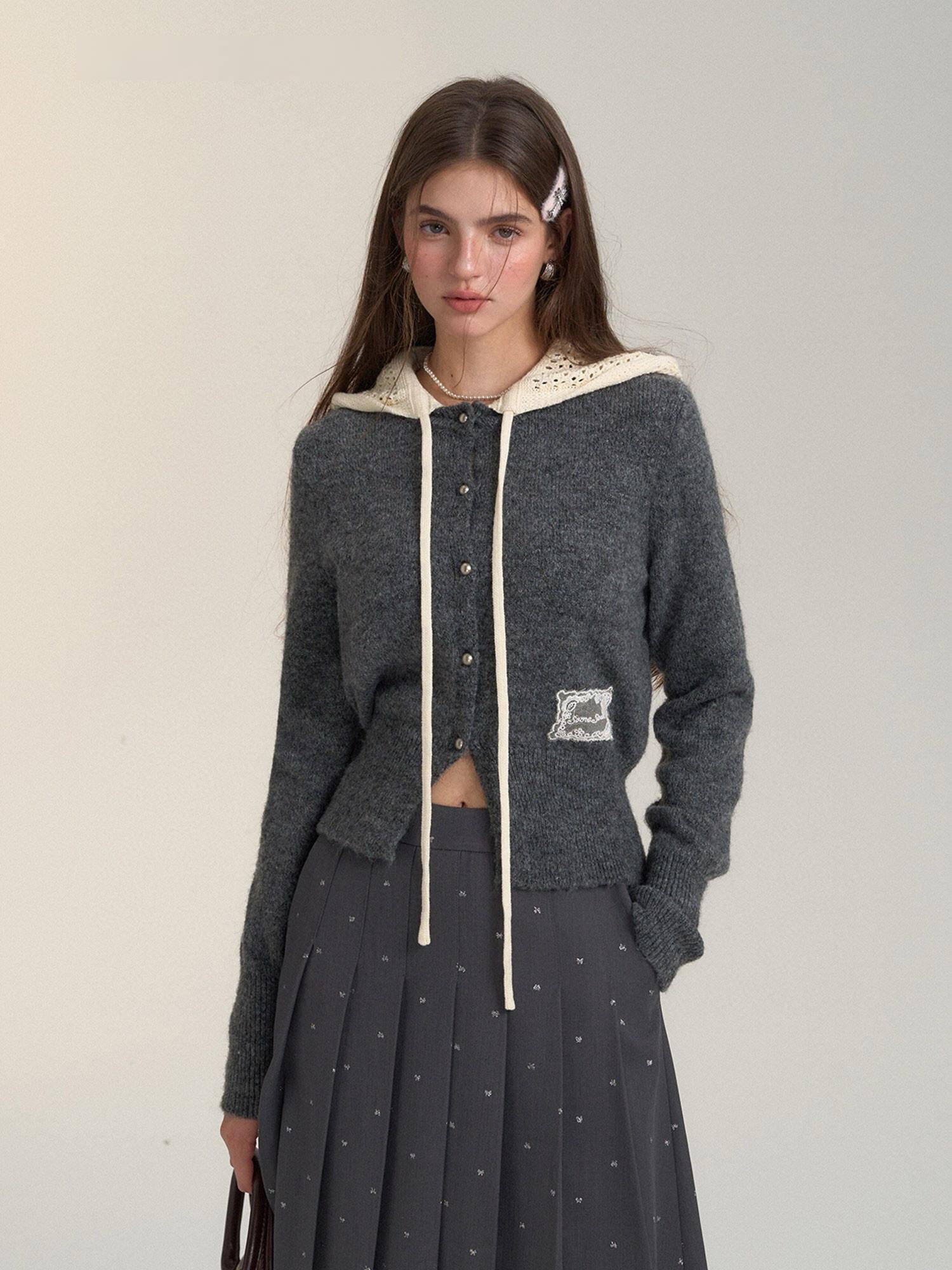 Lace-Trimmed Hooded Cardigan