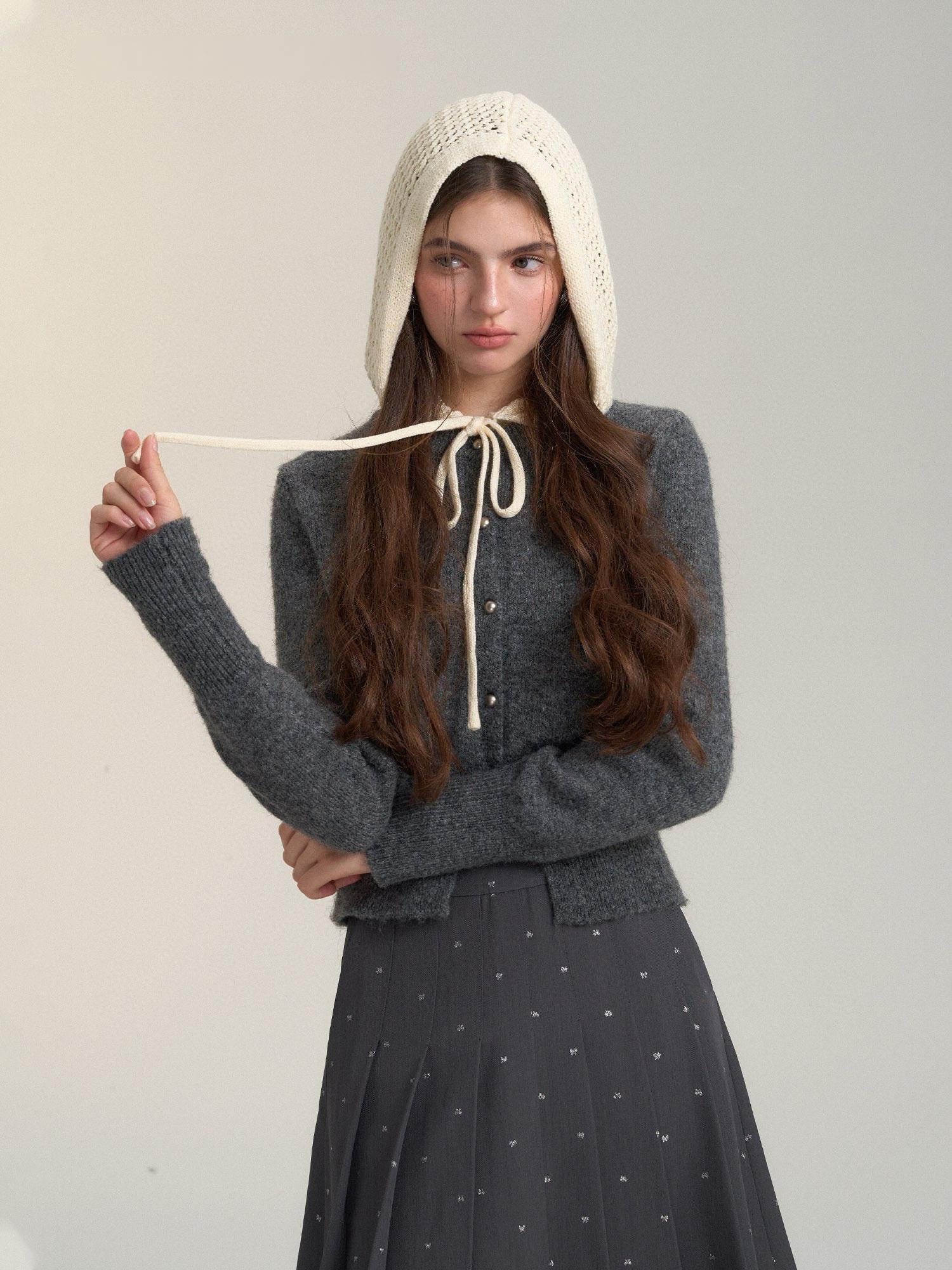 Lace-Trimmed Hooded Cardigan
