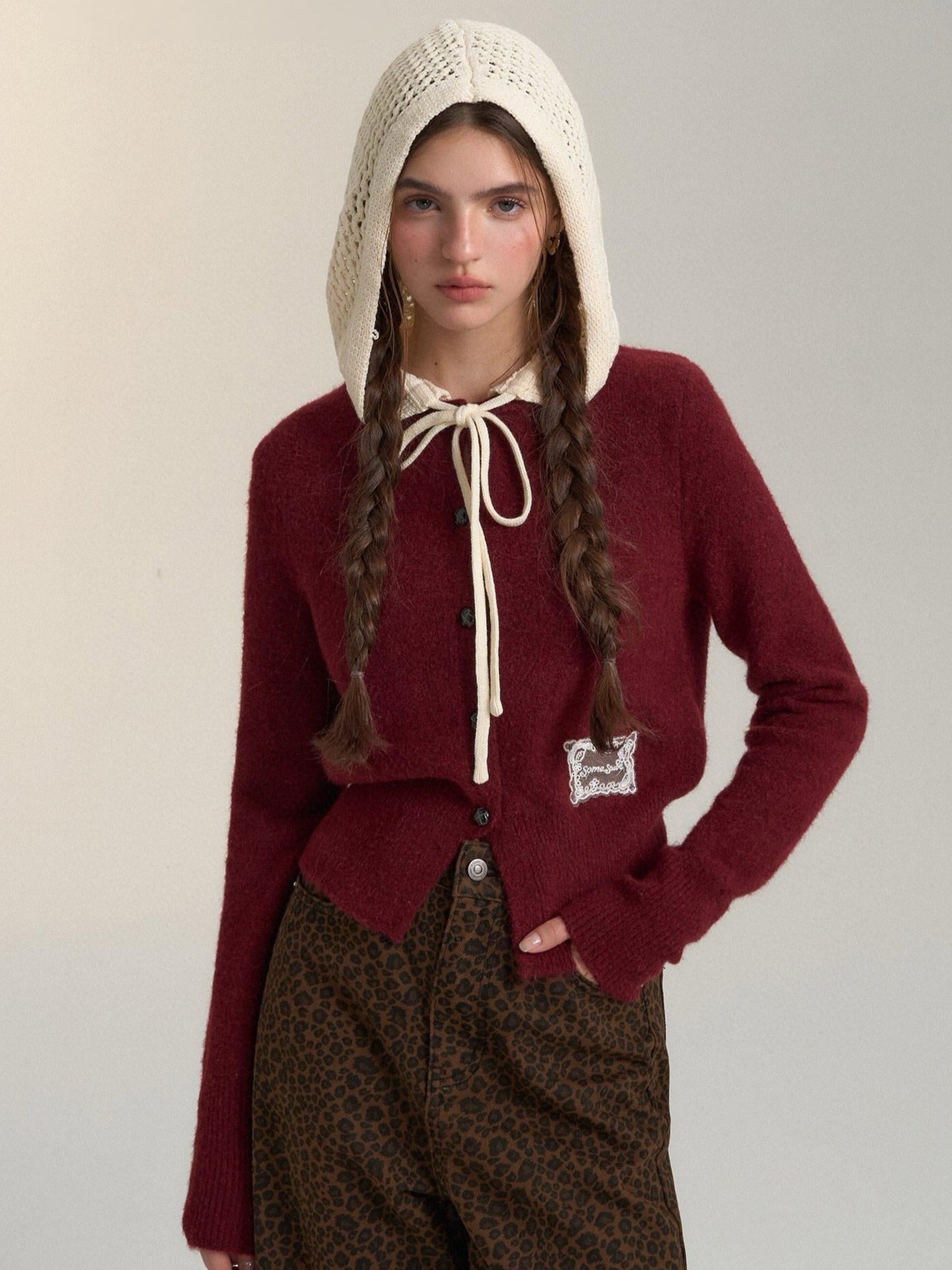 Lace-Trimmed Hooded Cardigan
