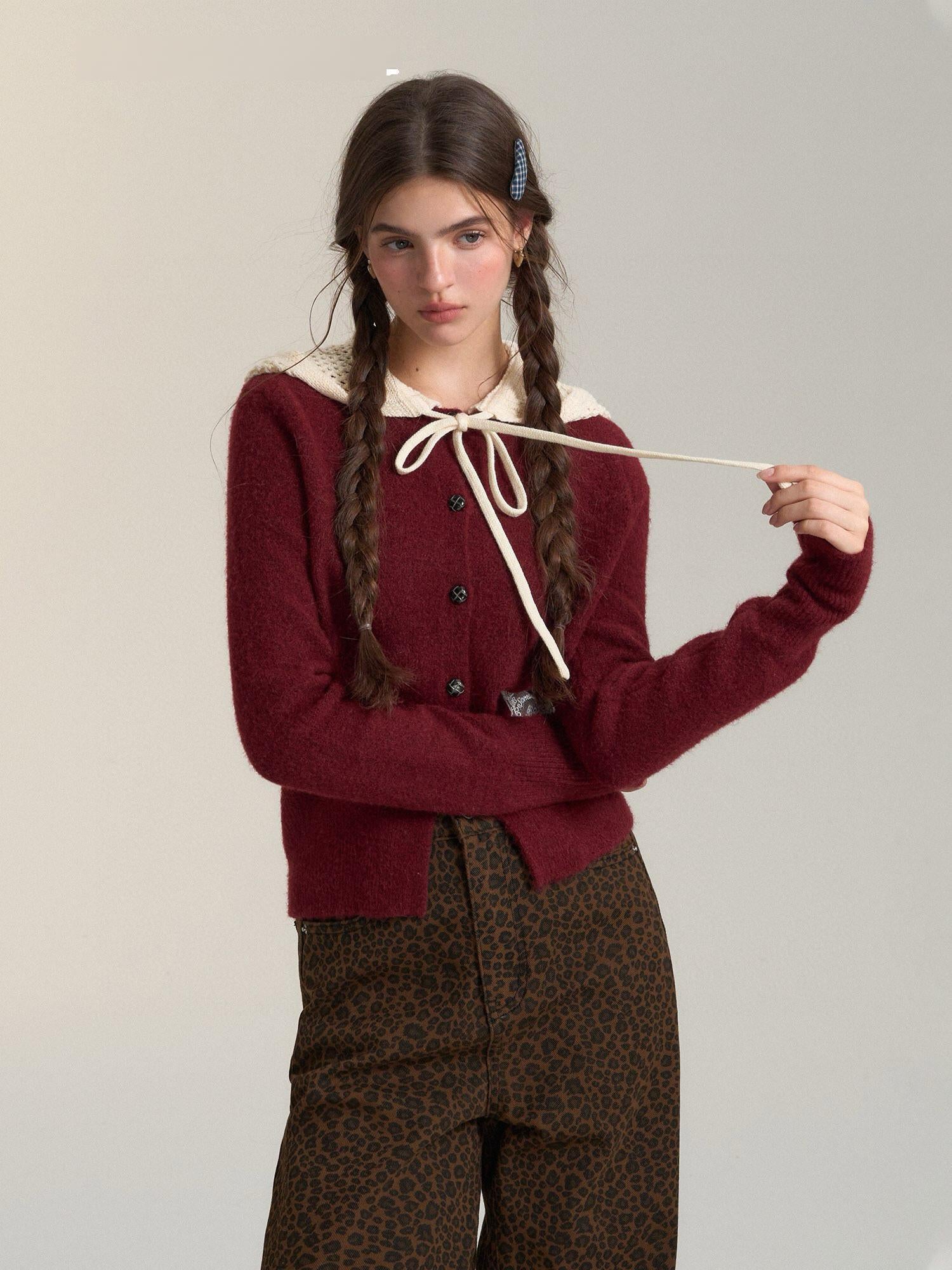 Lace-Trimmed Hooded Cardigan