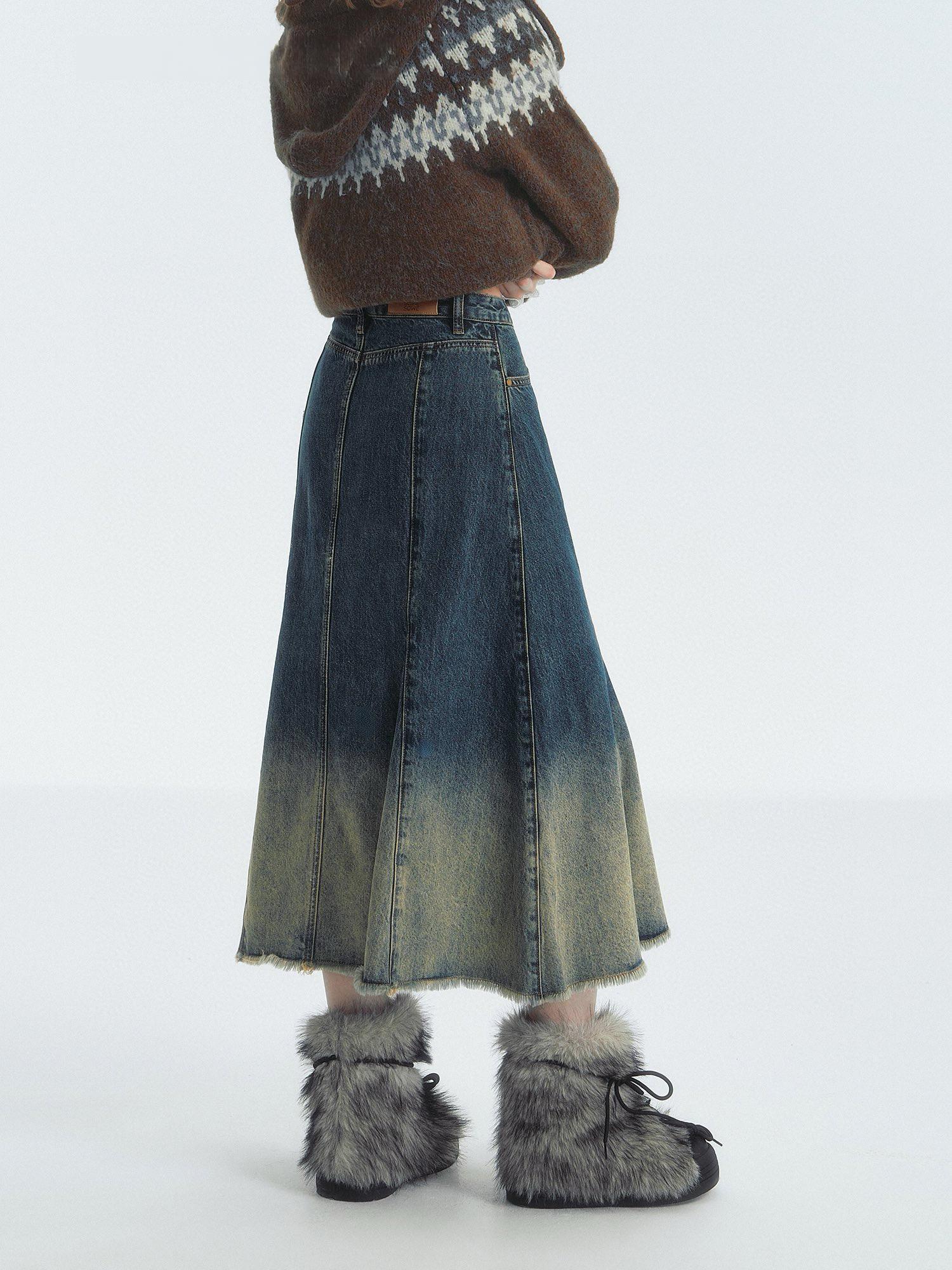 Vintage Bow Denim Midi Skirt