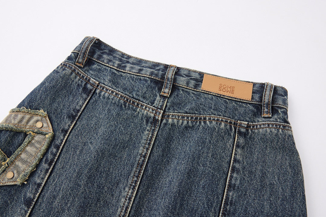 Vintage Bow Denim Midi Skirt