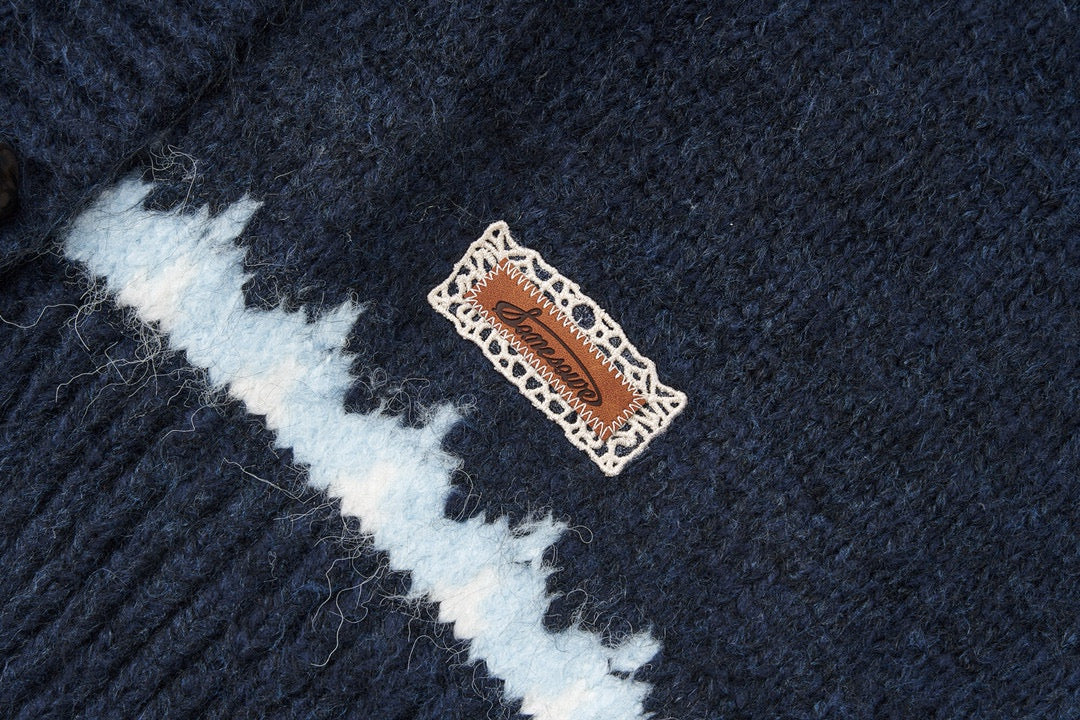 Fair Isle Pattern Hooded Knit Cardigan