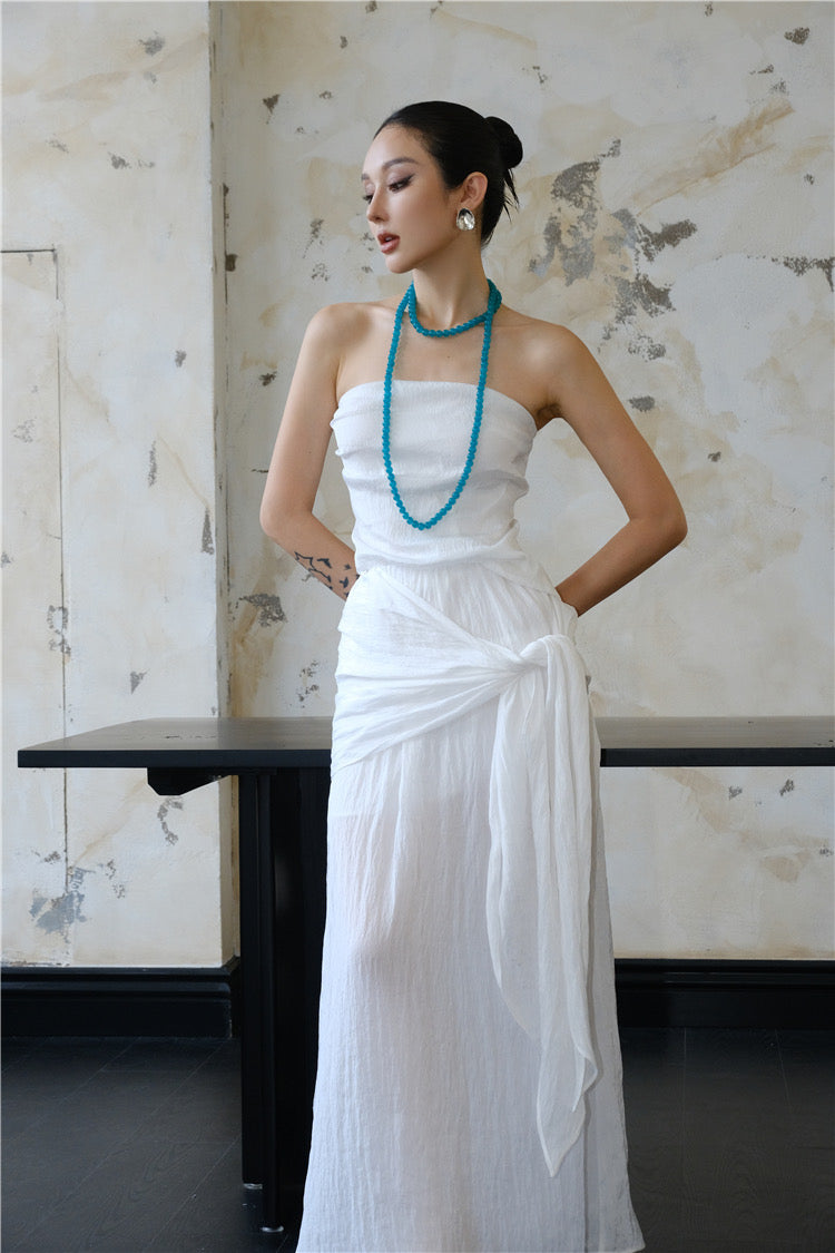 White Draped Maxi Skirt