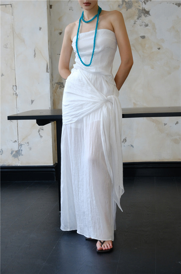 White Draped Maxi Skirt