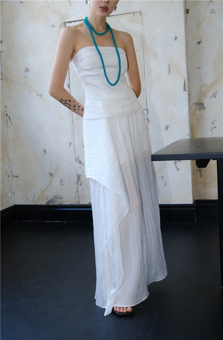 White Draped Maxi Skirt