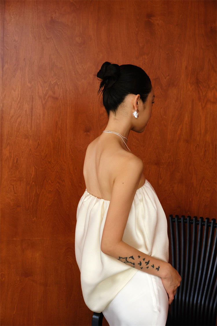 Creamy Gathered Strapless Top