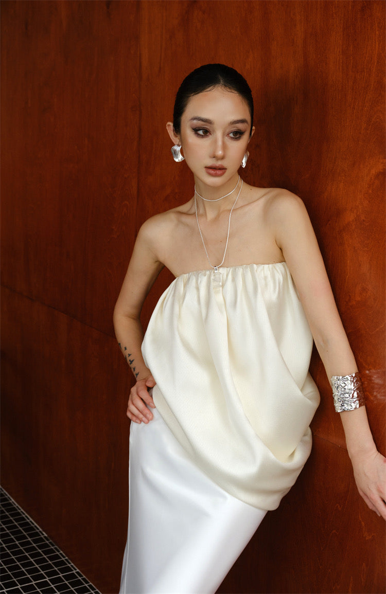 Creamy Gathered Strapless Top